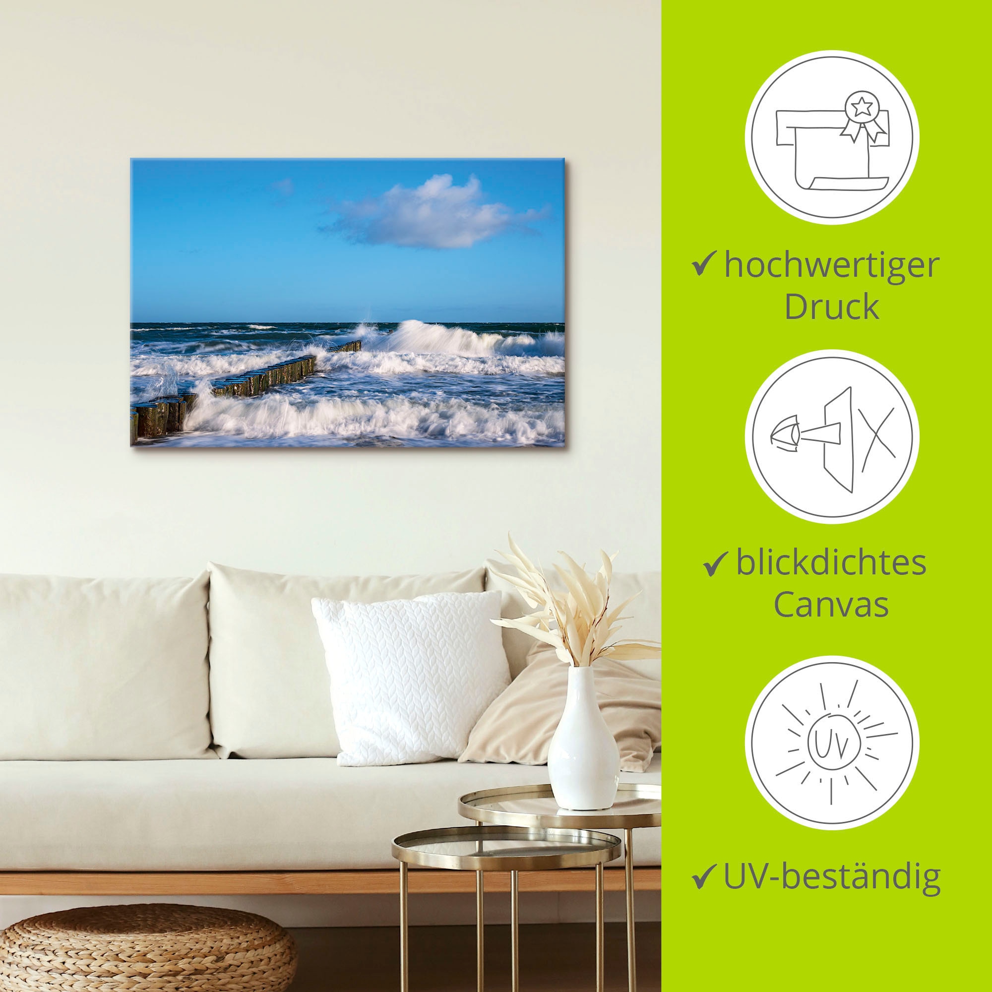 Artland Wandbild »Buhnen an der Küste der Ostsee II«, Meer Bilder, (1 St.), als Alubild, Outdoorbild, Leinwandbild, Poster in verschied. Größen