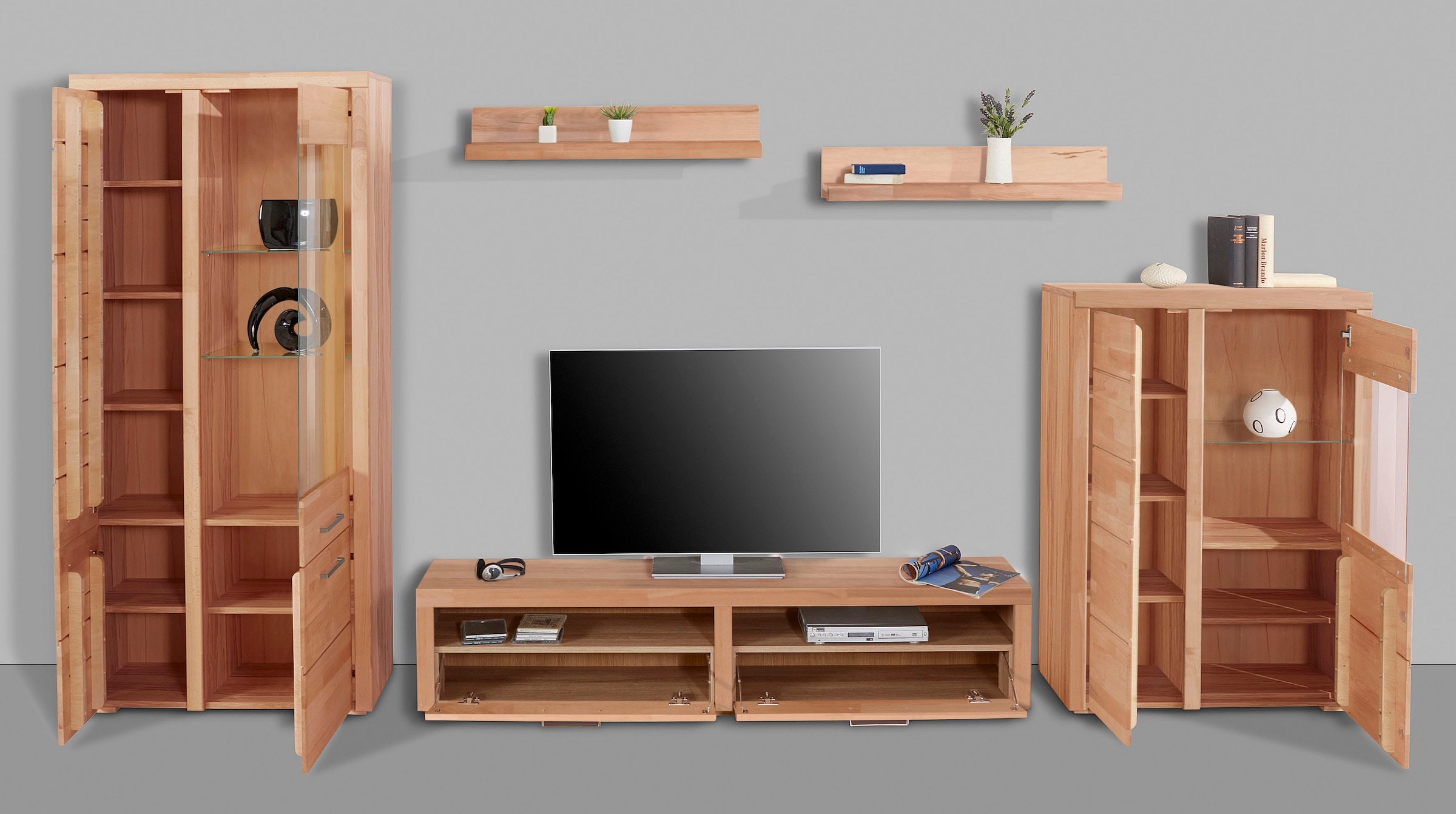 Home affaire Wohnwand »Falco«, (Set, 4 St., 5), Fronten aus Massivholz
