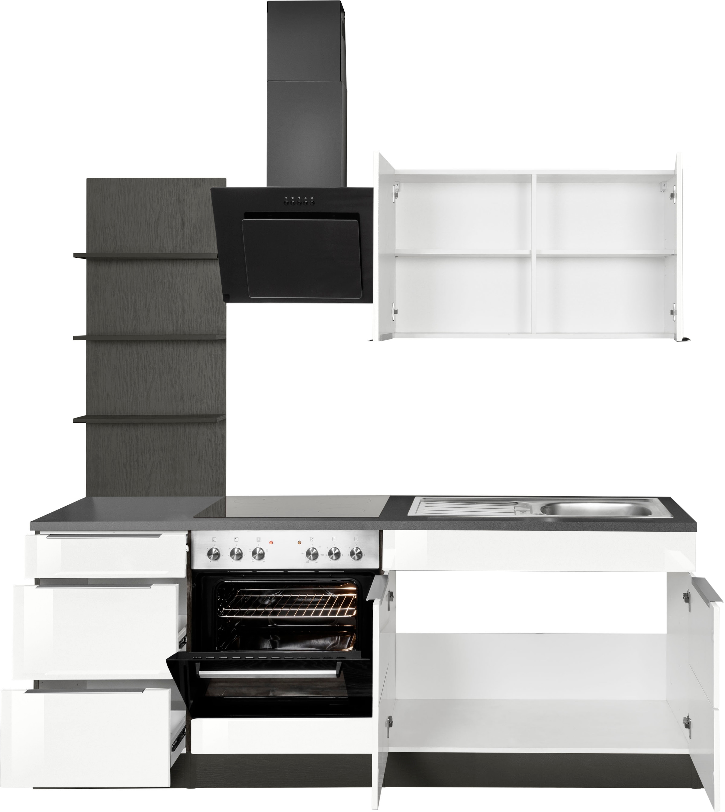 KOCHSTATION Küchenzeile »KS-Brindisi«, Breite 210 cm, wahlweise mit E-Geräten, mit MDF-Fronten und Regal