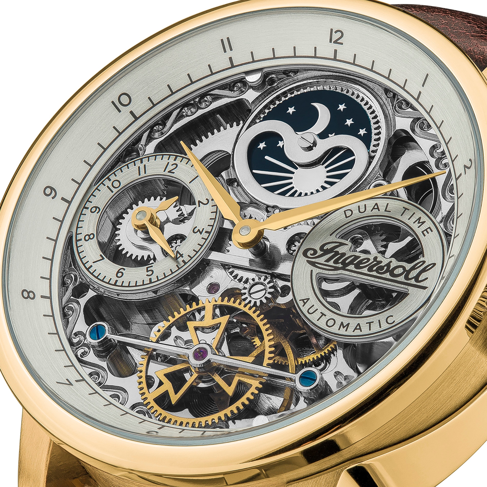 Ingersoll Automatikuhr »The Jazz« Armbanduhr, Herrenuhr, Mechanische Uhr, Lederarmband, analog, Dualzeit