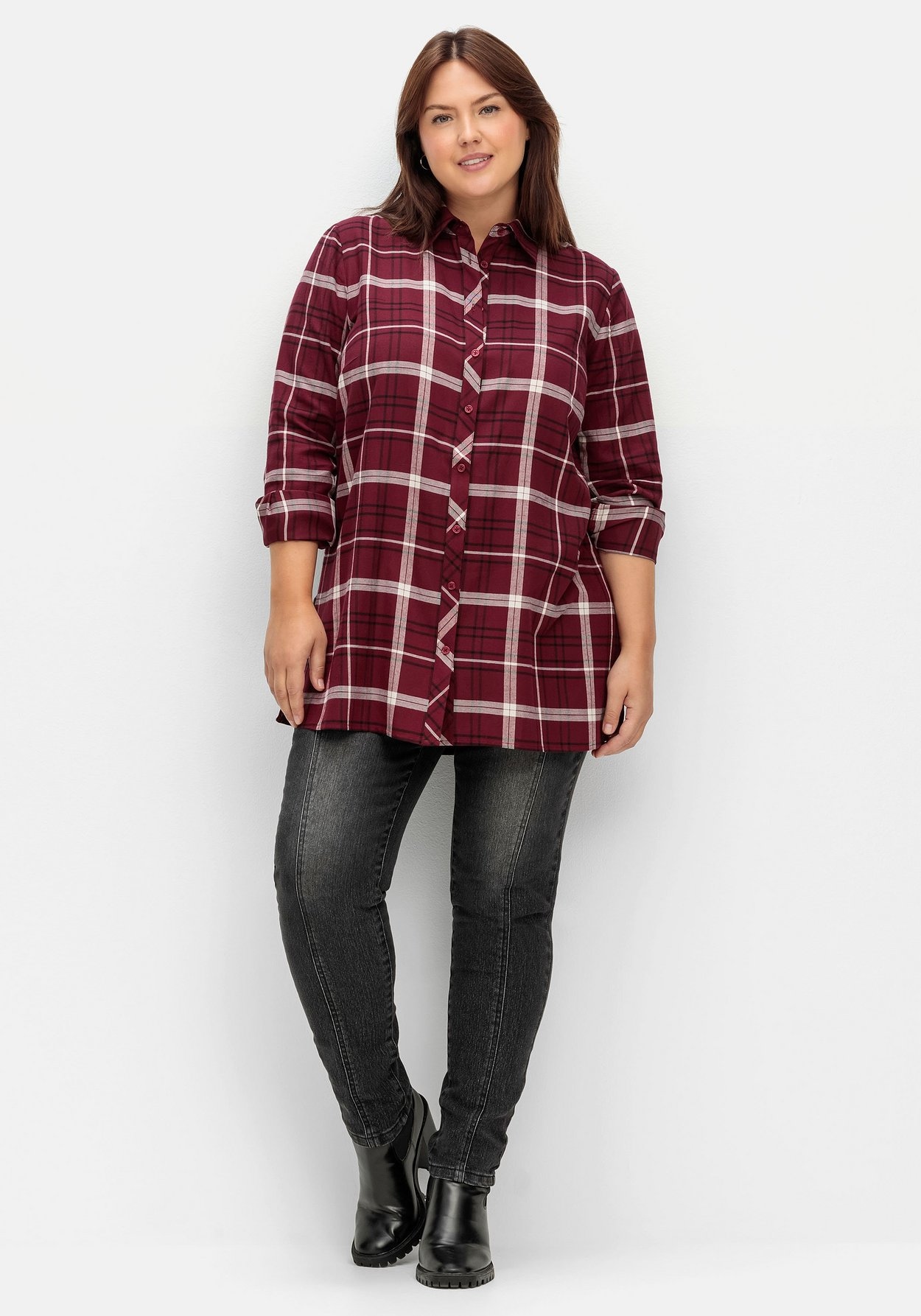Sheego Hemdbluse »Longbluse mit Kragen und Manschettenärmel«
