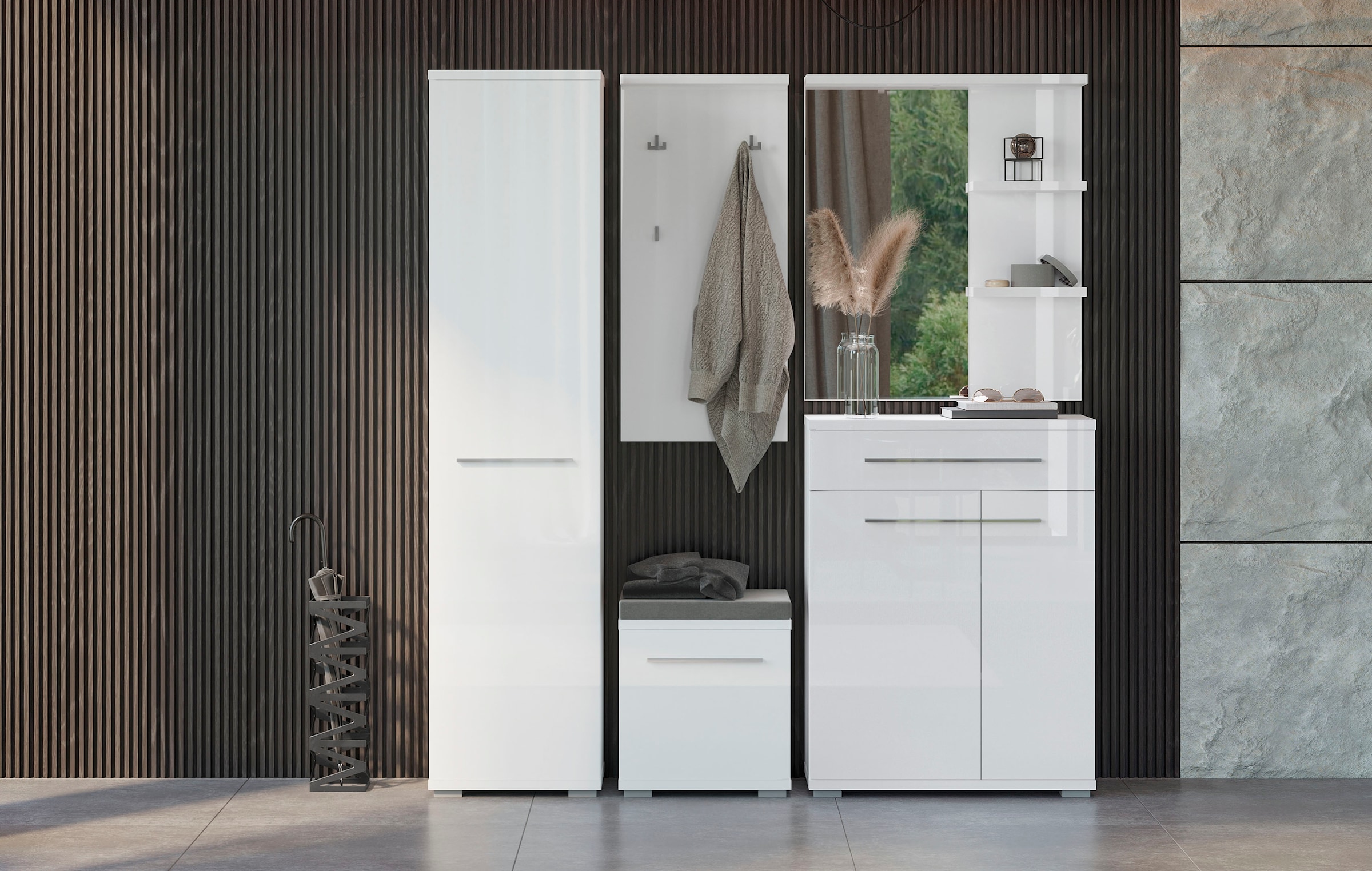 Places of Style Garderobenschrank »Piano«, UV lackiert, hochglänzend, Soft-Close Funktion