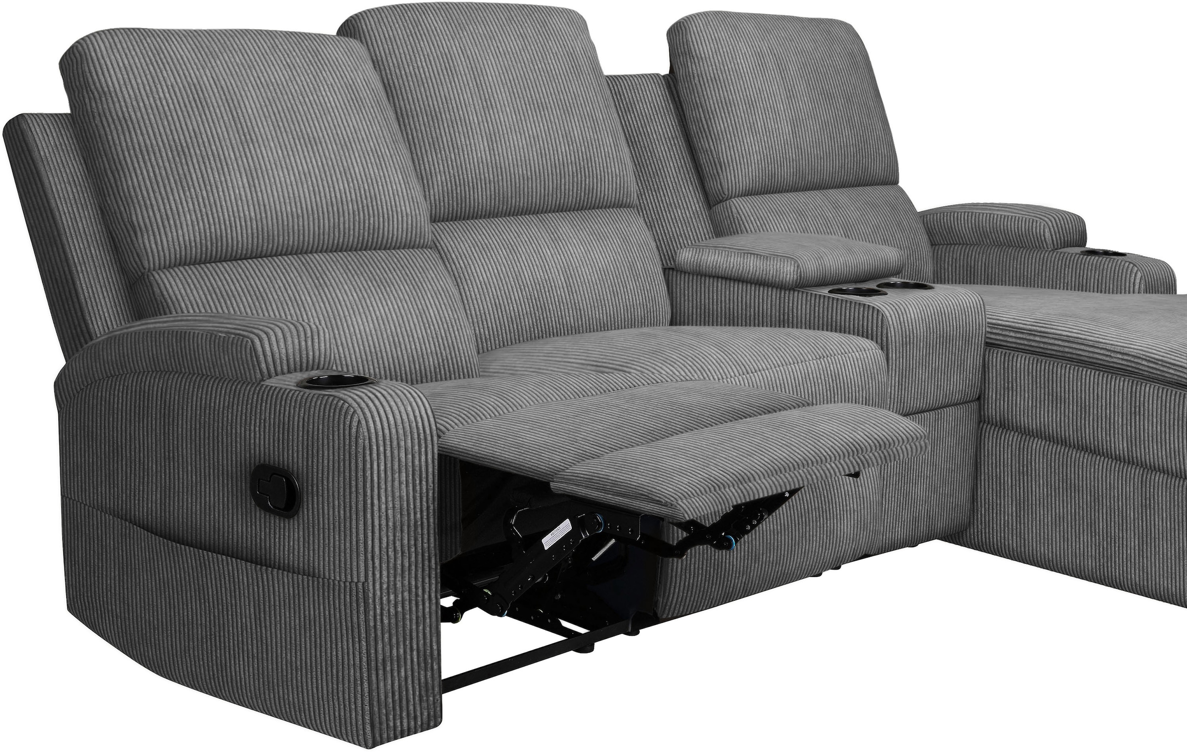 OTTO home Ecksofa »NAPORI Cord, Multimediasofa, 3er Kinosessel XXL, L-Form« Kinosofa, manuelle o. elektr. Relaxfunktion, Staufach, Getränkehalter