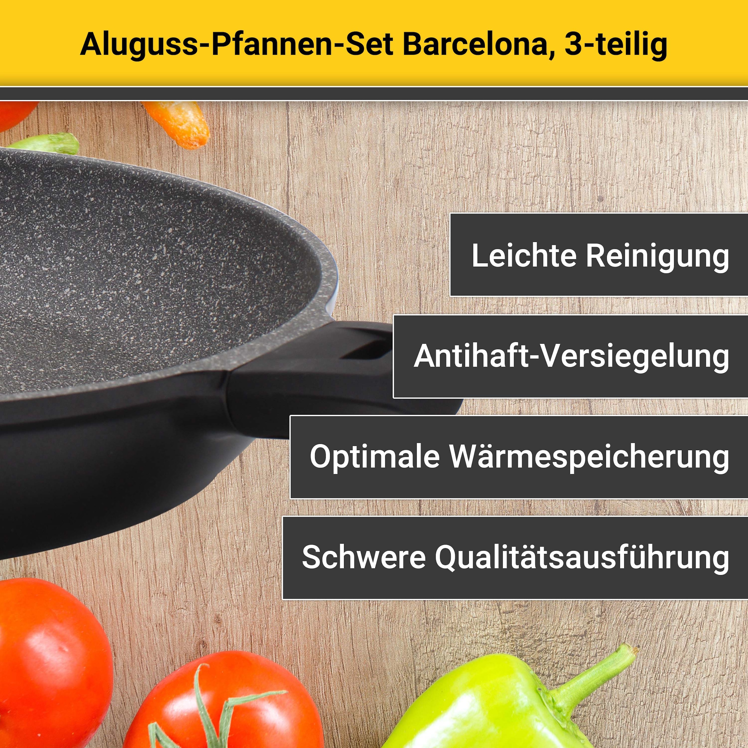 Krüger Pfannen-Set »Barcelona« Aluminiumguss Set, 3 Stk. tlg. Ø 20/24/28 cm, Induktion