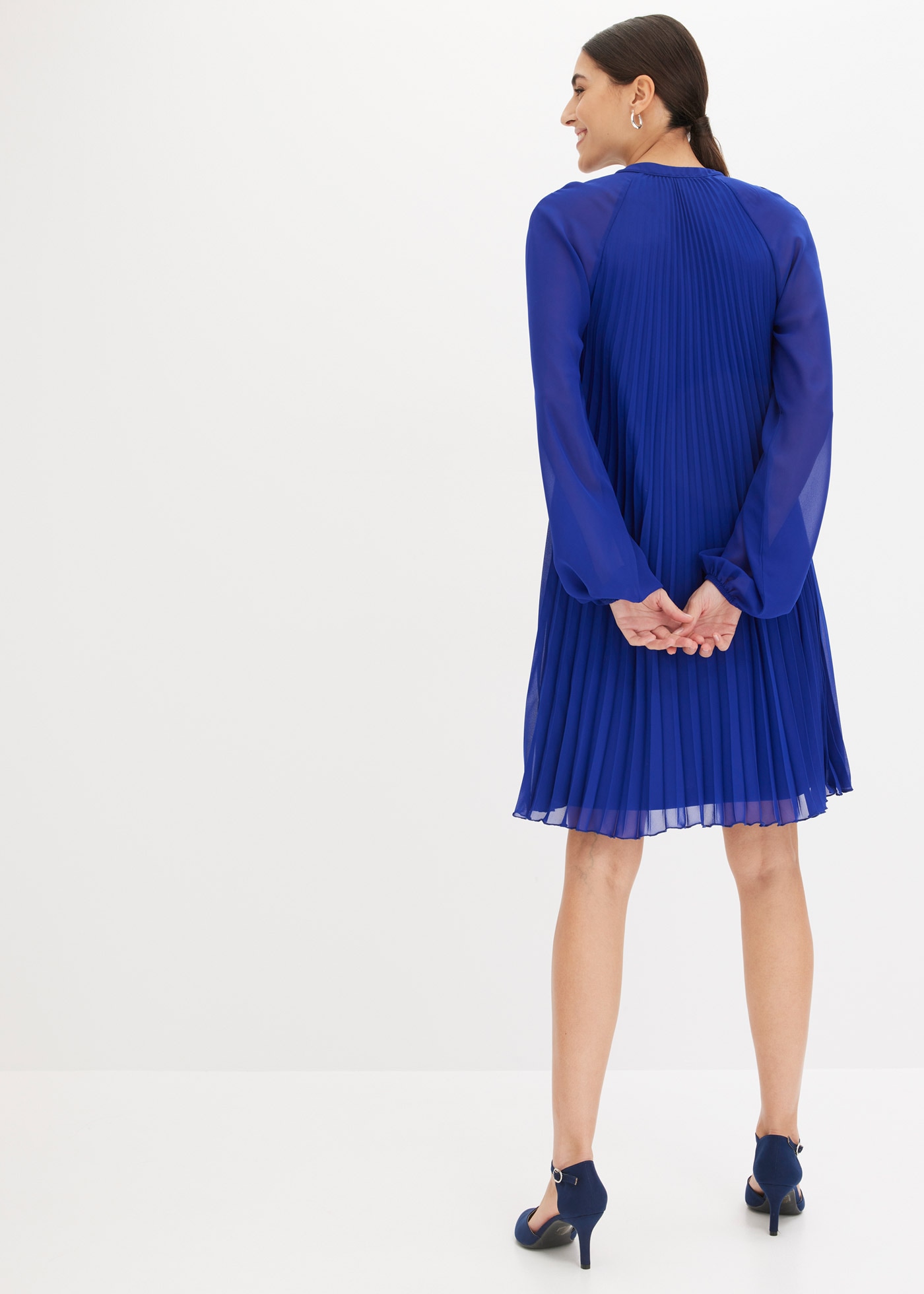 bonprix Minikleid für Damen, aus Chiffon, mit Plissee, mit Ballonärmeln, in A-Linie