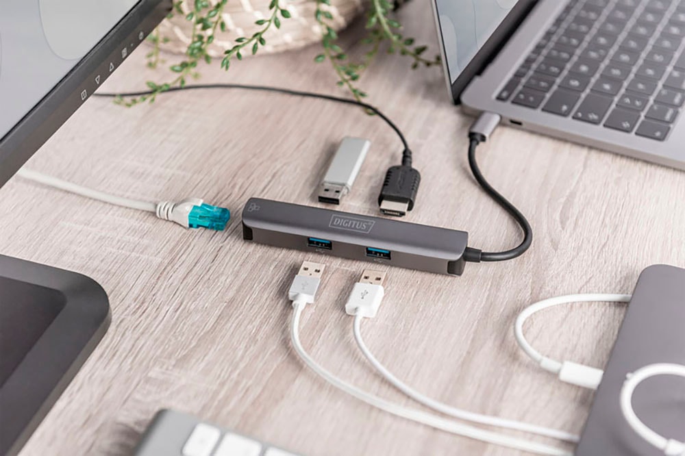Digitus Video-Adapter »Type-C zu HDMI (4K/30Hz) USB-AX3/RJ45 Adapter«