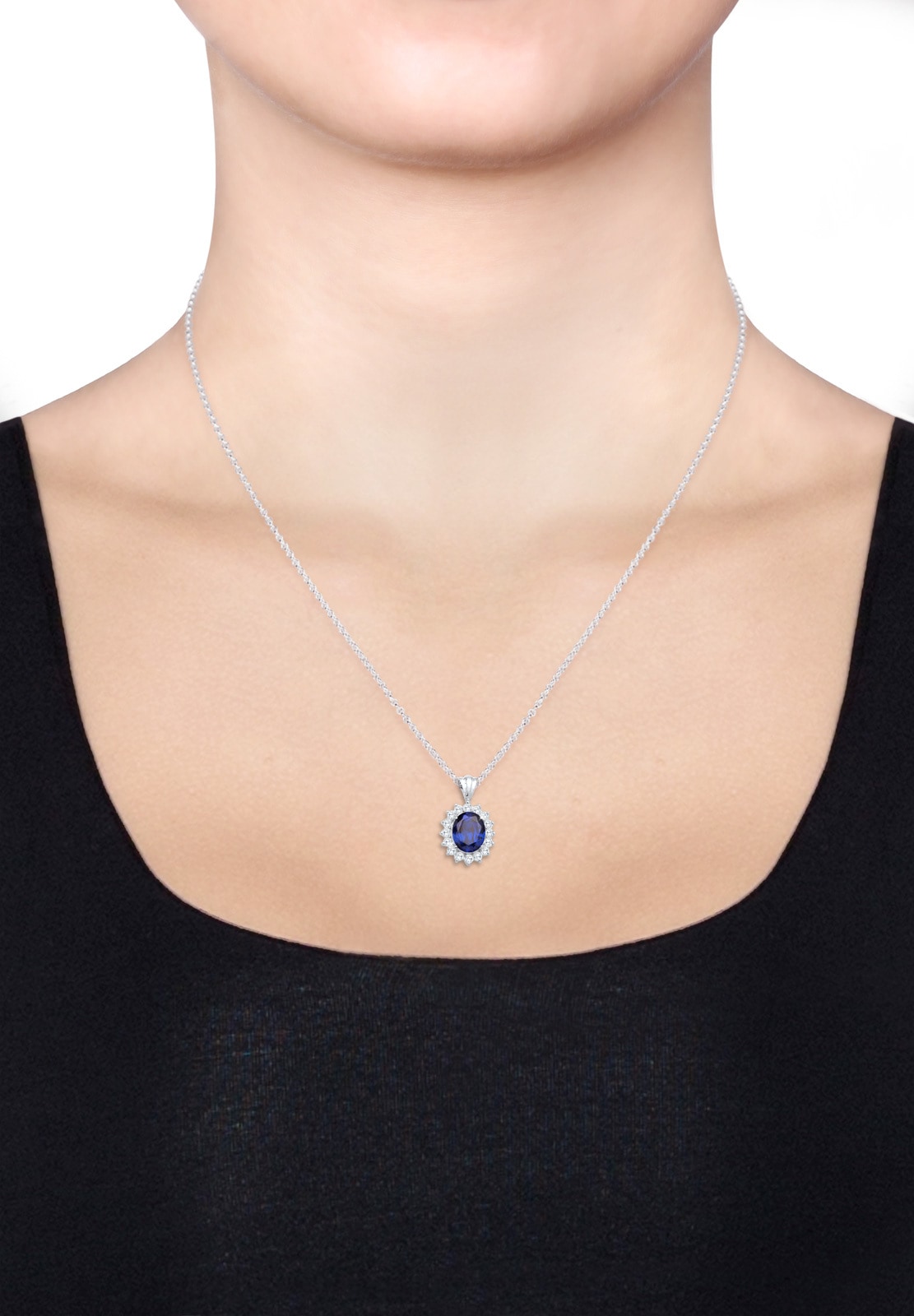 Elli Silberkette »Halskette Zirkonia Synthetischer Saphir Blau 925 Sterling Silber«