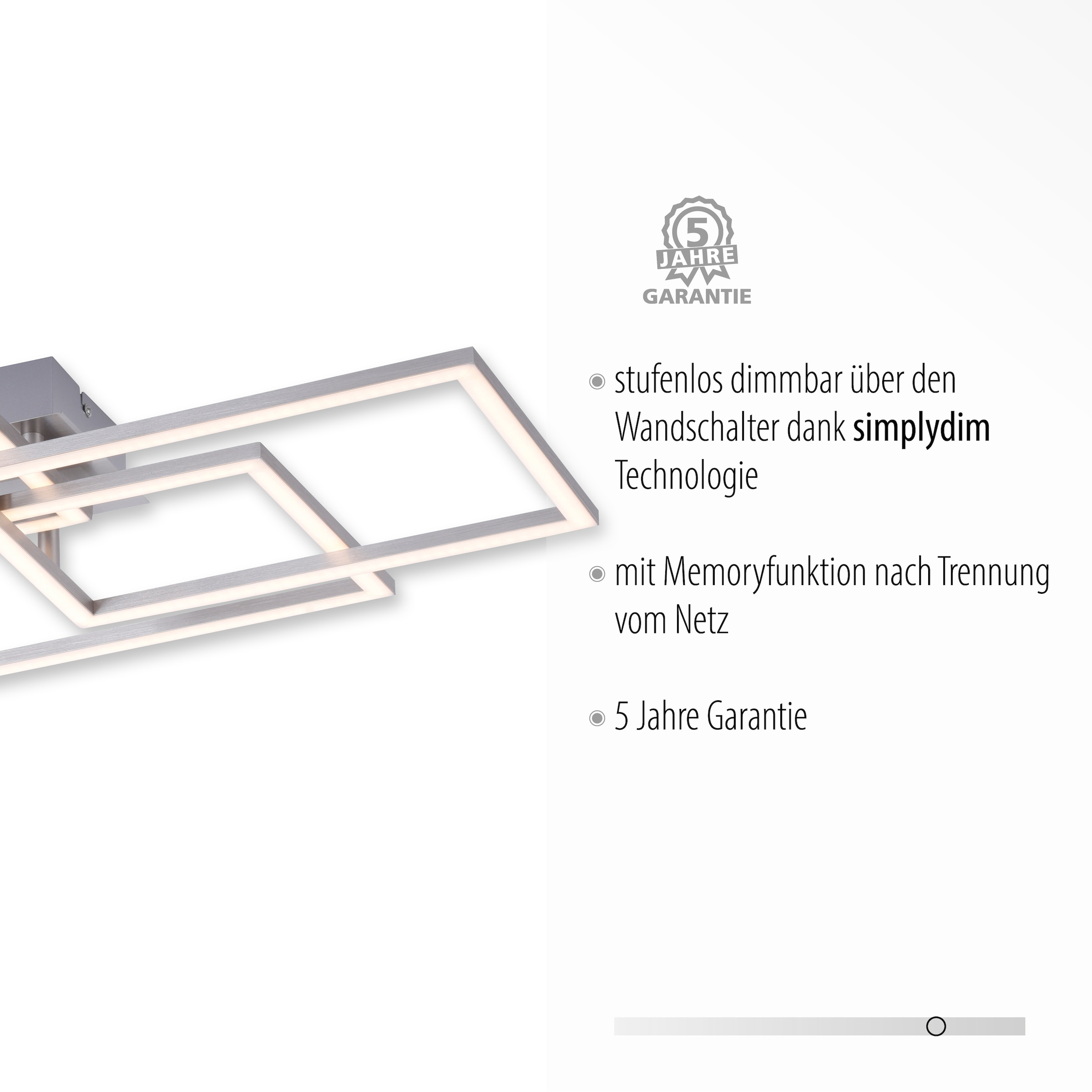JUST LIGHT LED Deckenleuchte »IVEN« LED-Board 1 Stk. Warmweiß Memory, nach Trennung vom Netz