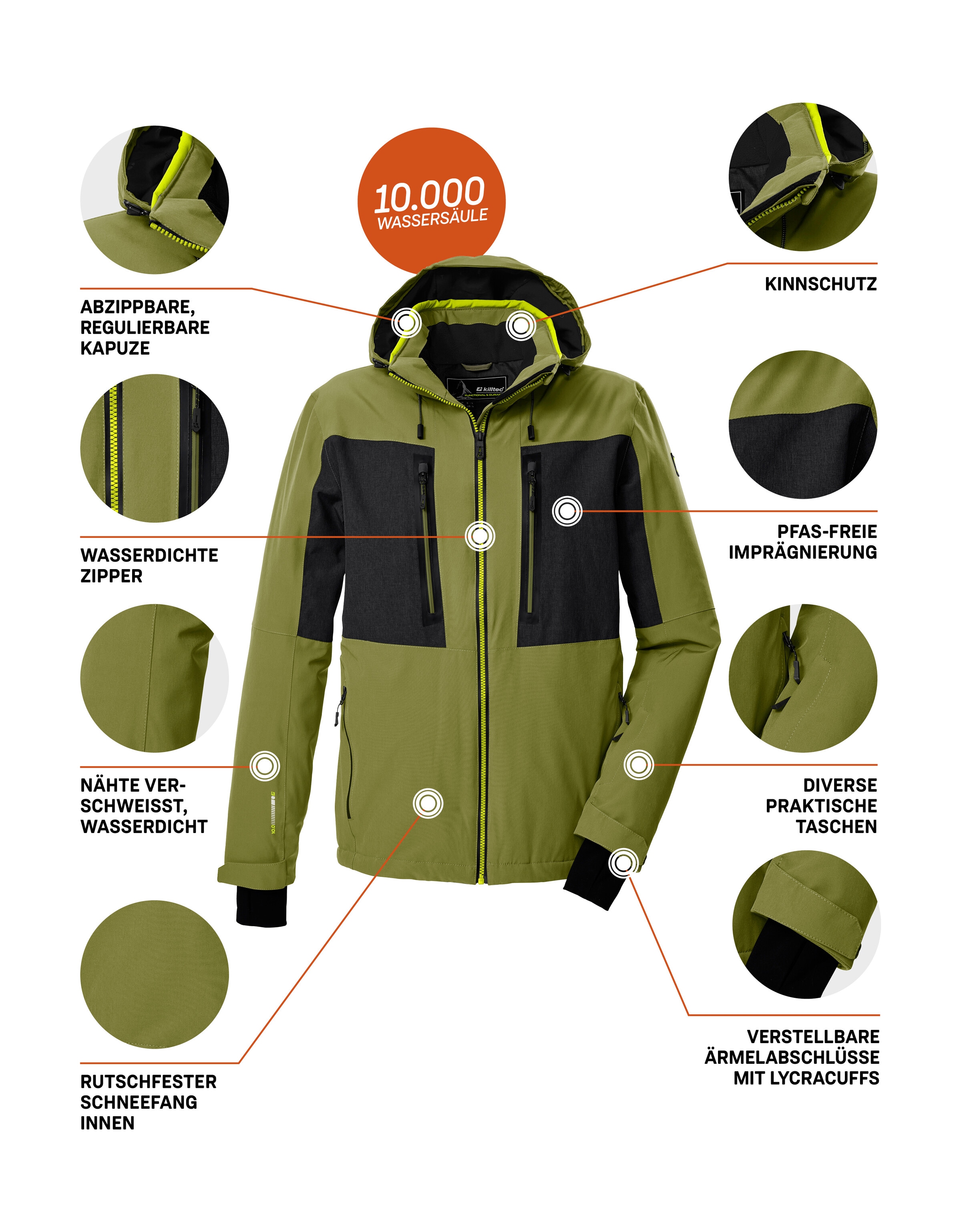 Killtec Skijacke »KSW 47 MN SKI JCKT« Herren Skijacke: wasserdicht, atmungsaktiv, abnehmbare Kapuze