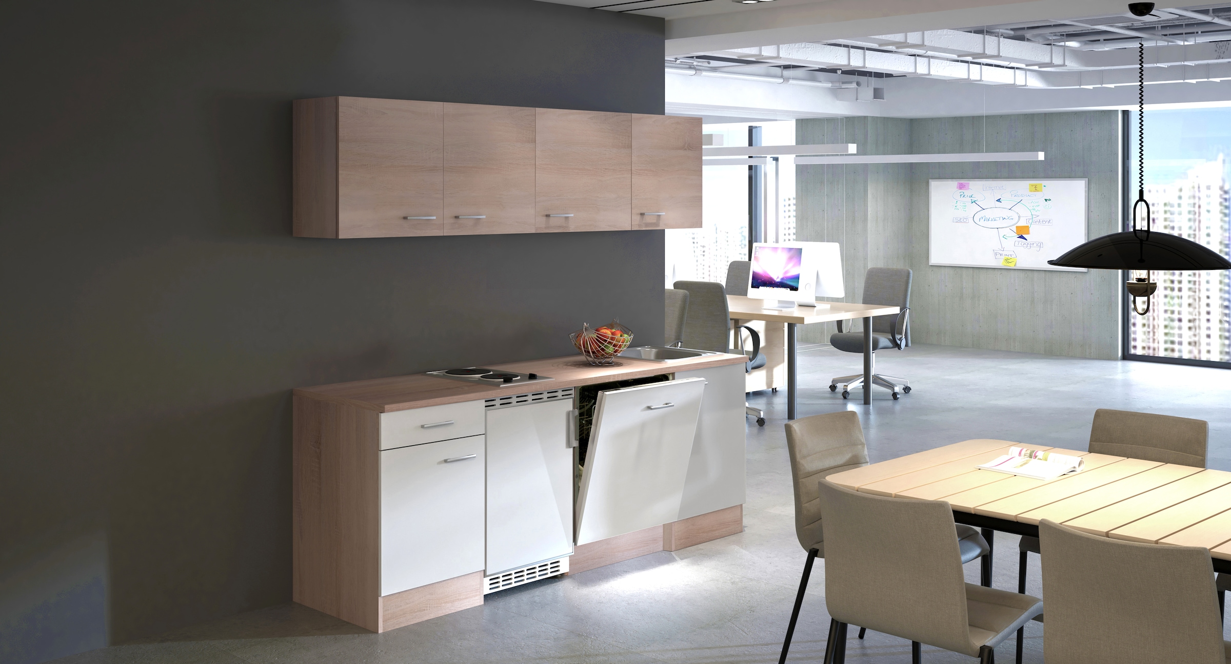 Flex-Well Küchenzeile »Samoa , Breite 210 cm, inkl. Geschirrspüler« Officeküche, wahlweise mit 2 Plattenkochfeld und/oder  Mikrowelle