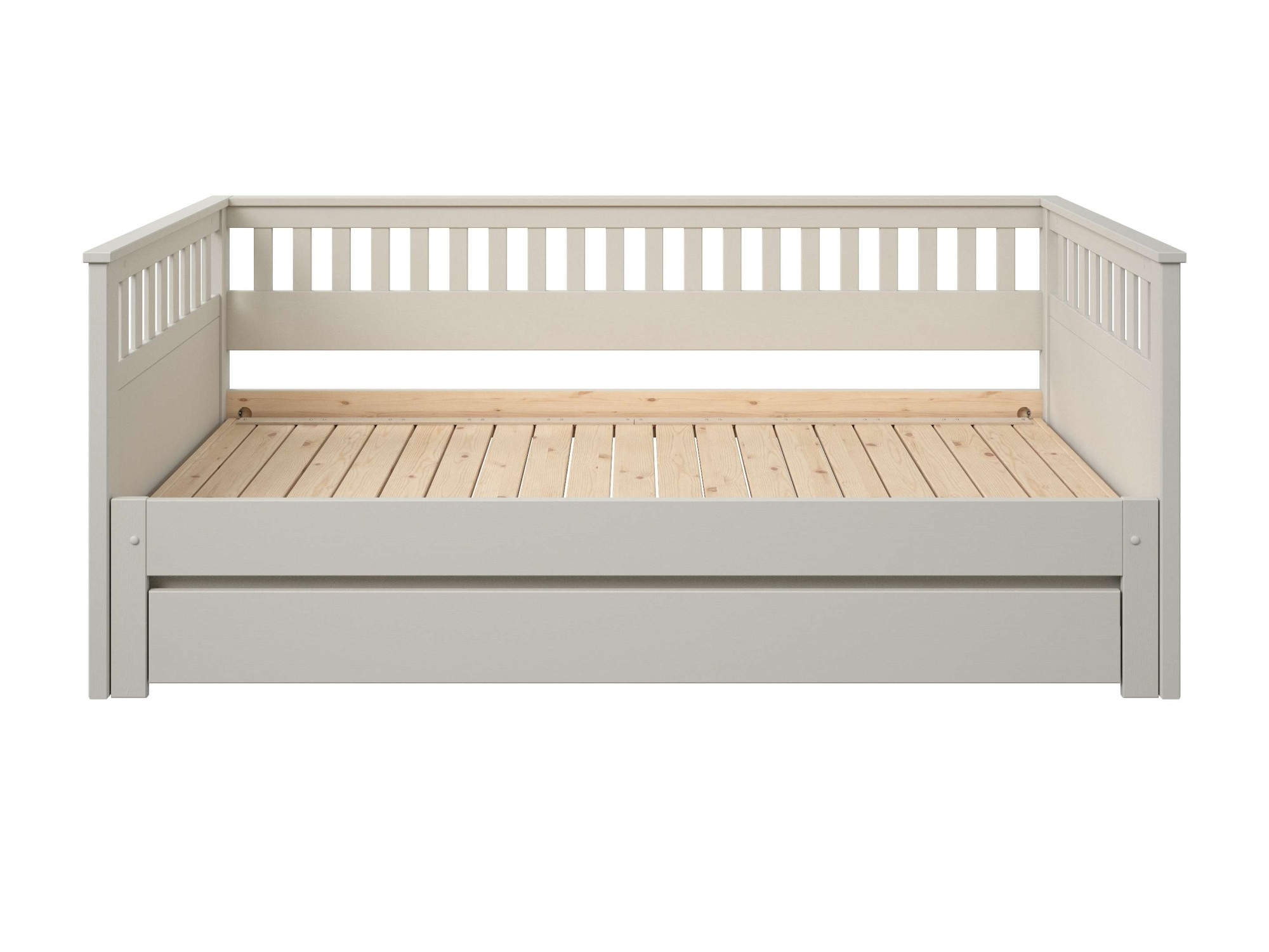 OTTO home Daybett »Morrick, ausziehbar, 2 Schlafplätze + Schublade, Cashmere Beige« massive Kiefer, schöne Sprossenoptik, Stauraum, Skandi Look
