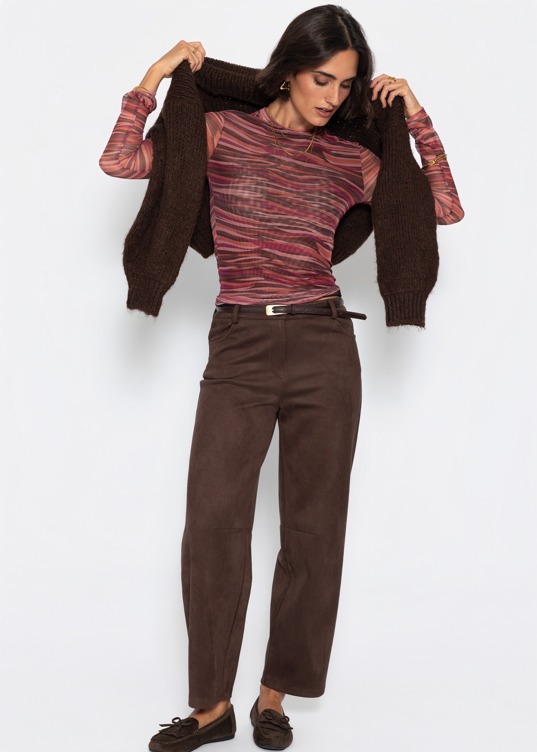 SASSYCLASSY Strickpullover »Mesh Langarmshirt mit abstrakten Streifen« 66