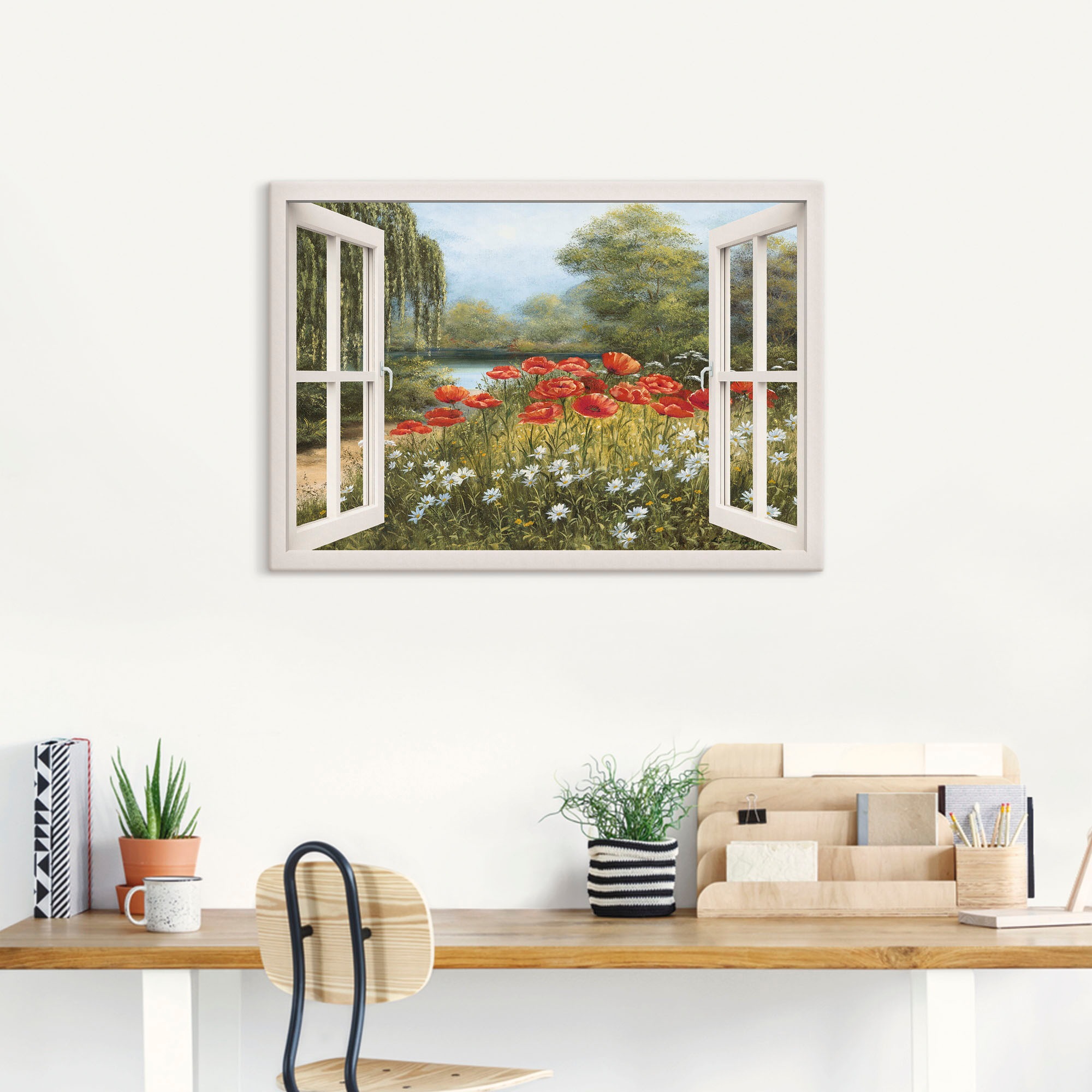 Artland Wandbild »Fensterblick Mohnwiese«, Fensterblick, (1 St.), als Leinwandbild, Poster in verschied. Größen