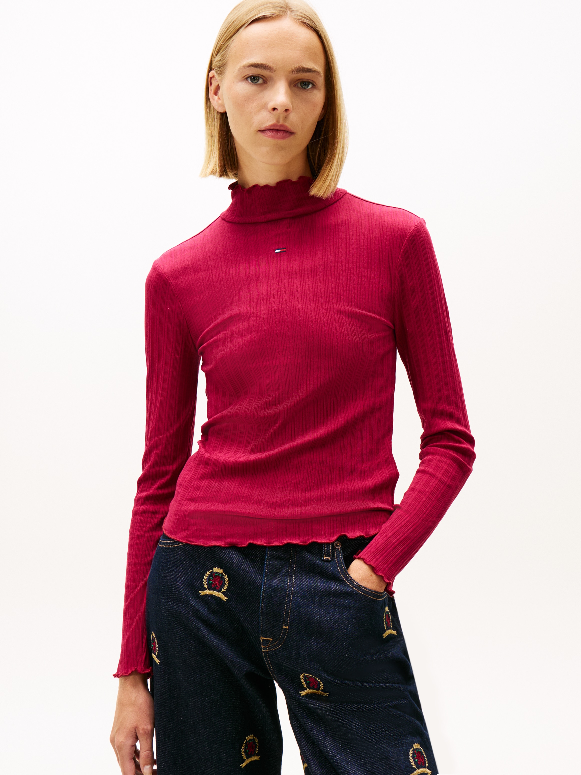 Tommy Jeans Langarmshirt »TJW SLIM RIB LETTUCE EDGE LS« Packung, 3 tlg. in gerippter Struktur