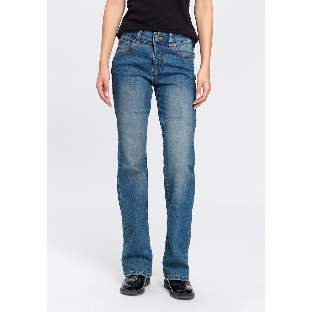 Arizona Bootcut-Jeans »Svenja Bund mit seitlichem Gummizugeinsatz« High Waist