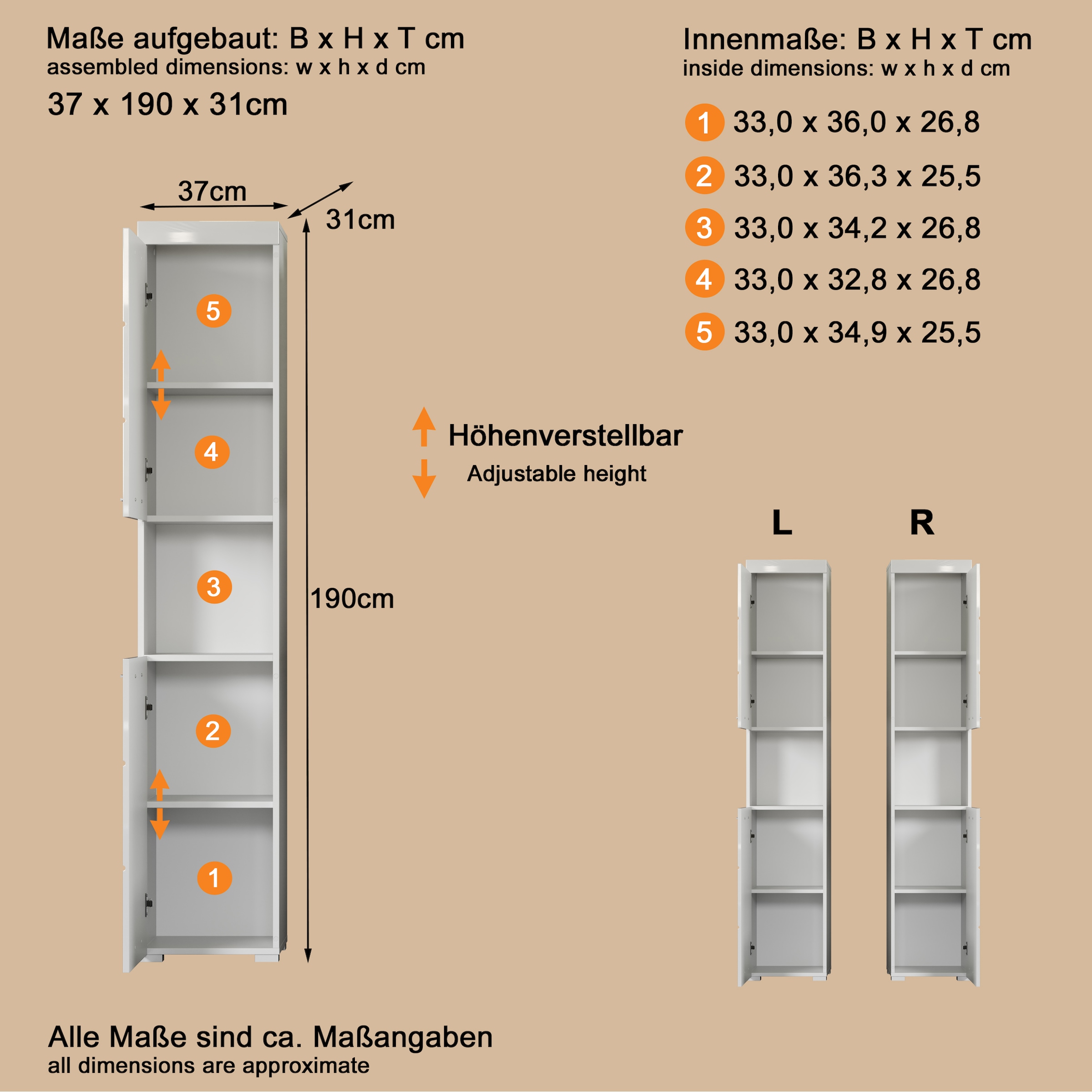welltime Hochschrank »Avena«, Badschrank mit 2 Türen & 1 Fach - (B/T/H) 37/31/190 cm