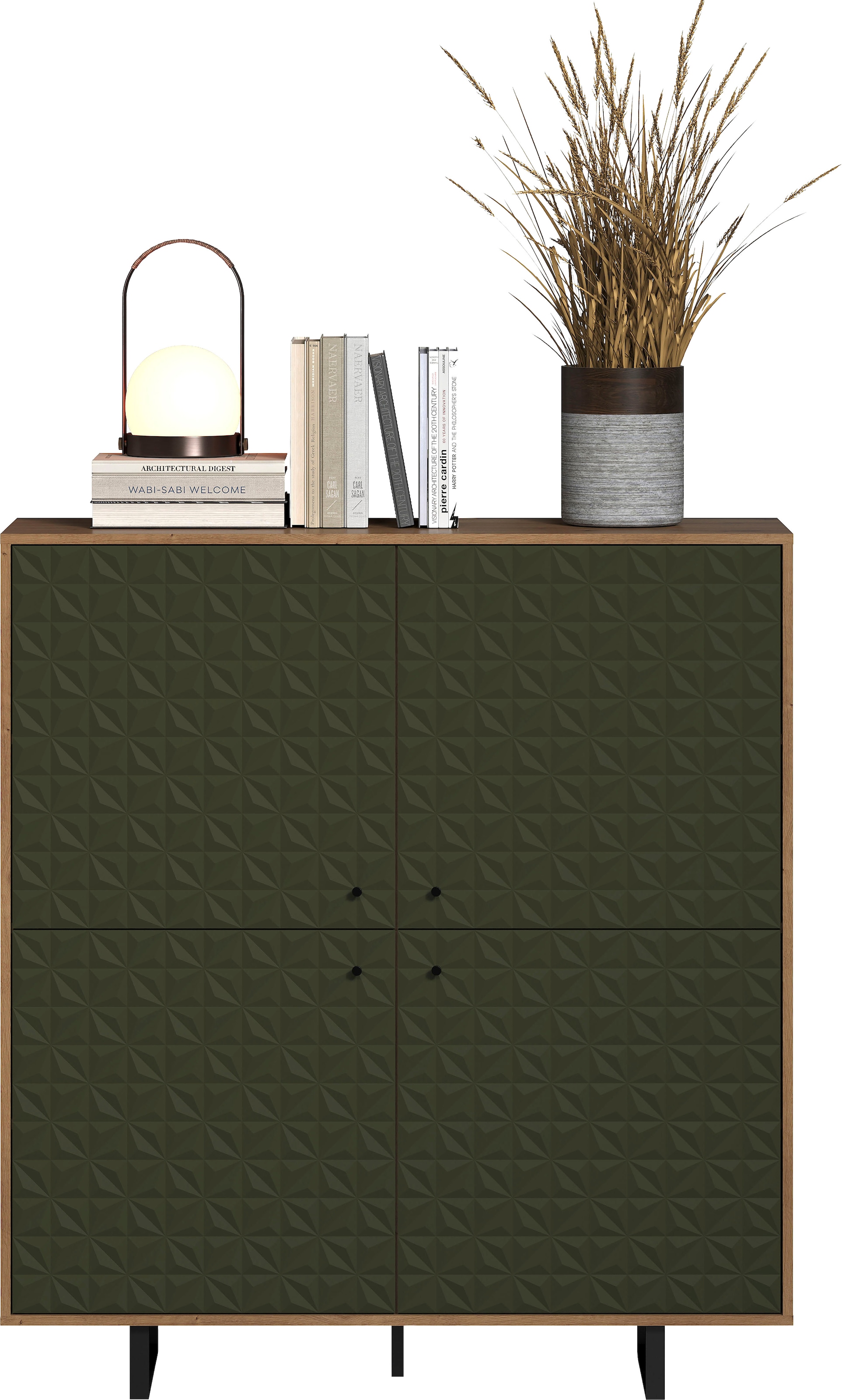 PLACES OF STYLE Highboard »Ferretti« Sideboard mit besonderer Fräsung - Füße und Griffe aus Metall