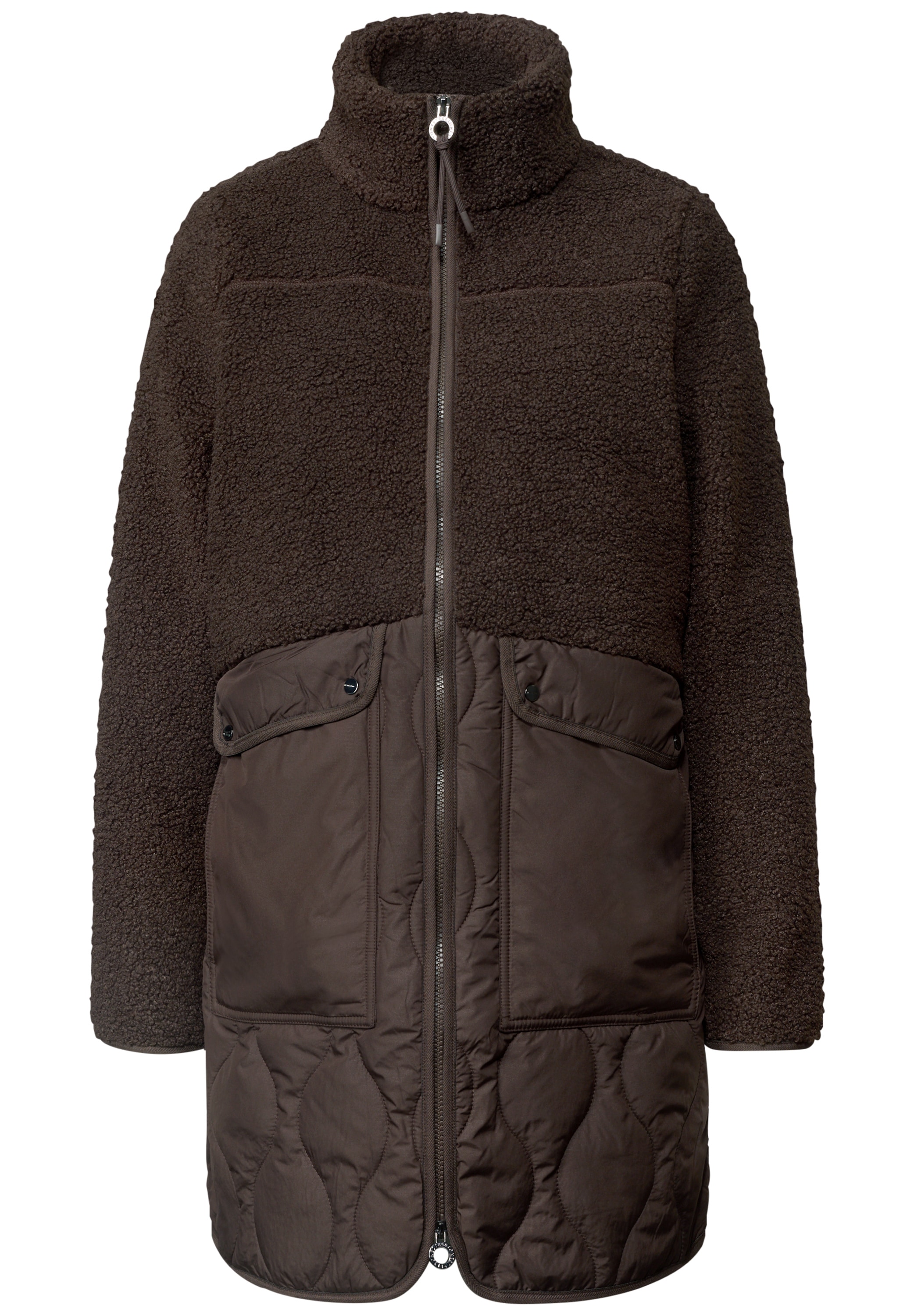 STREET ONE Langjacke ohne Kapuze Teddy-Mantel mit Strukturmix und Stehkragen