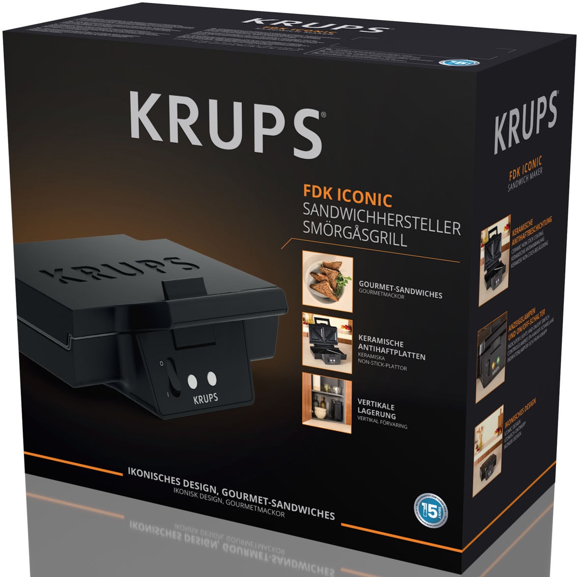 Krups Sandwichmaker »Iconic 3-Eckform mit elegantem Design, Keramik-Antihaftbeschichtung«, 850 W, extra-tiefe Platten, Maße: 23,1 x 26,5 x 10,8 cm, FDK461