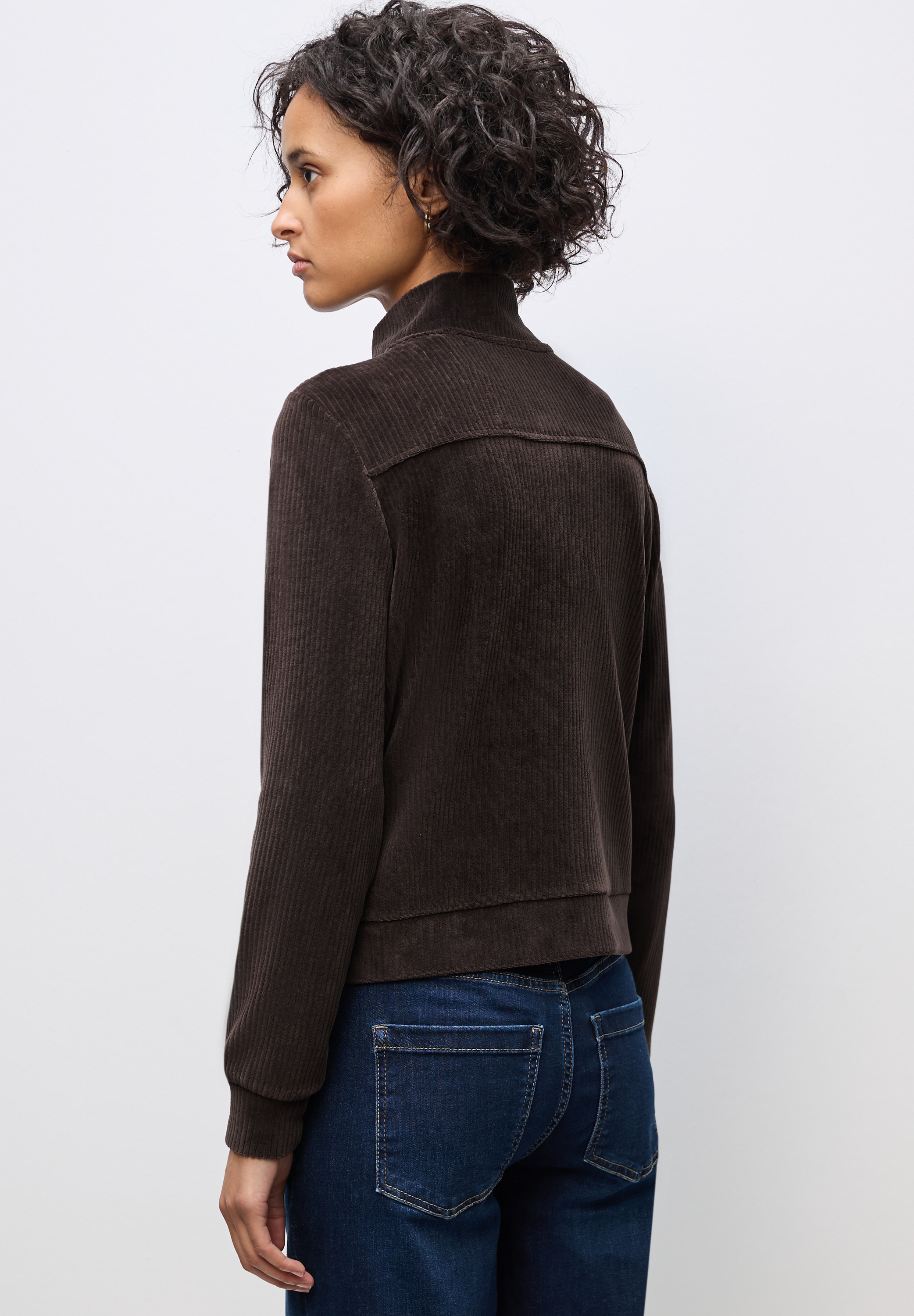 STREET ONE Sweatjacke, Cord, mit elastischem Saum und Reißverschluss