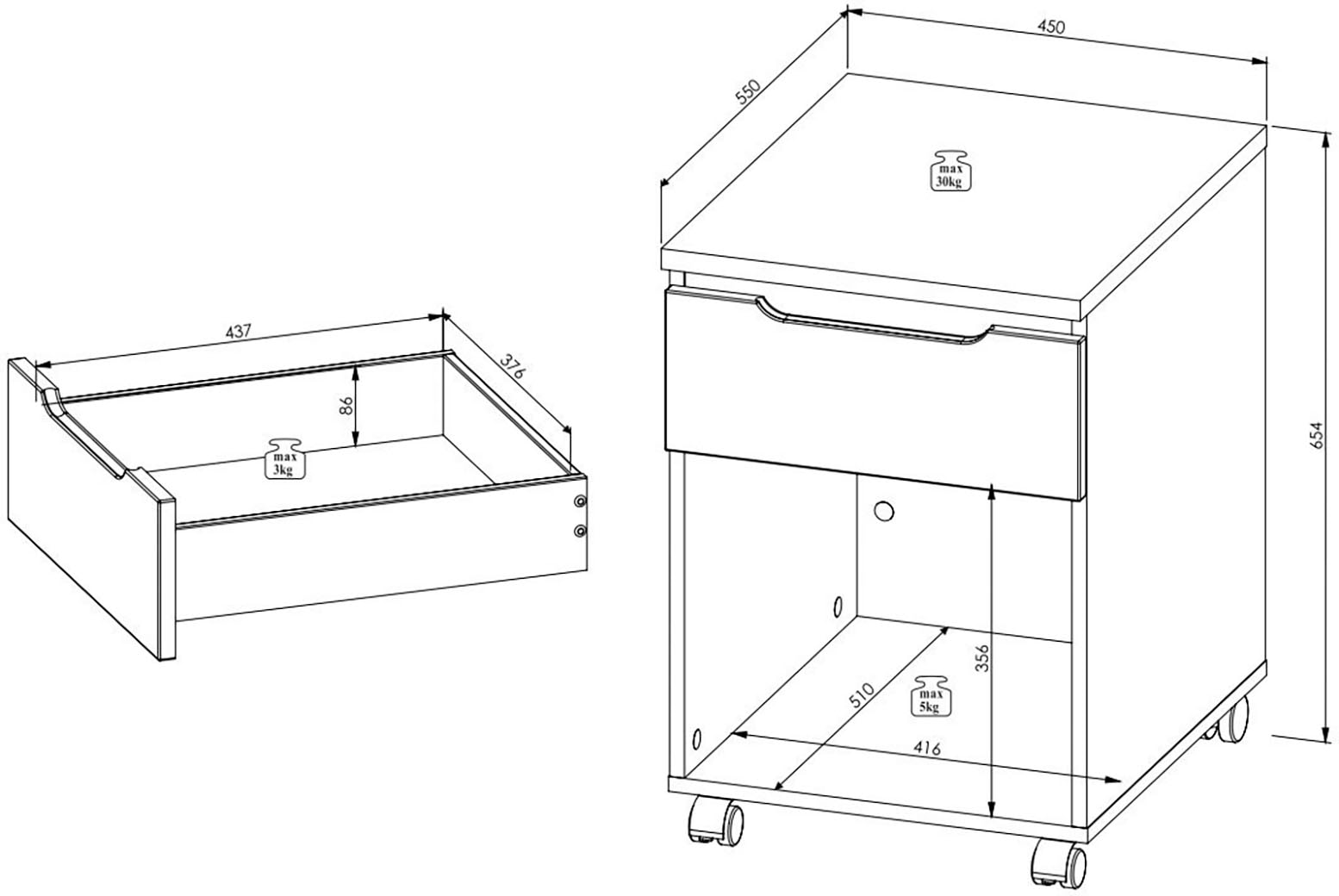 Innostyle Container »Memphis Aktenschrank,45x122x38cm (B/H/T)«, (1 St.), 1 Schubkasten, Soft-Close, ABS-Kantenschutz, 2 Rollen mit Bremse