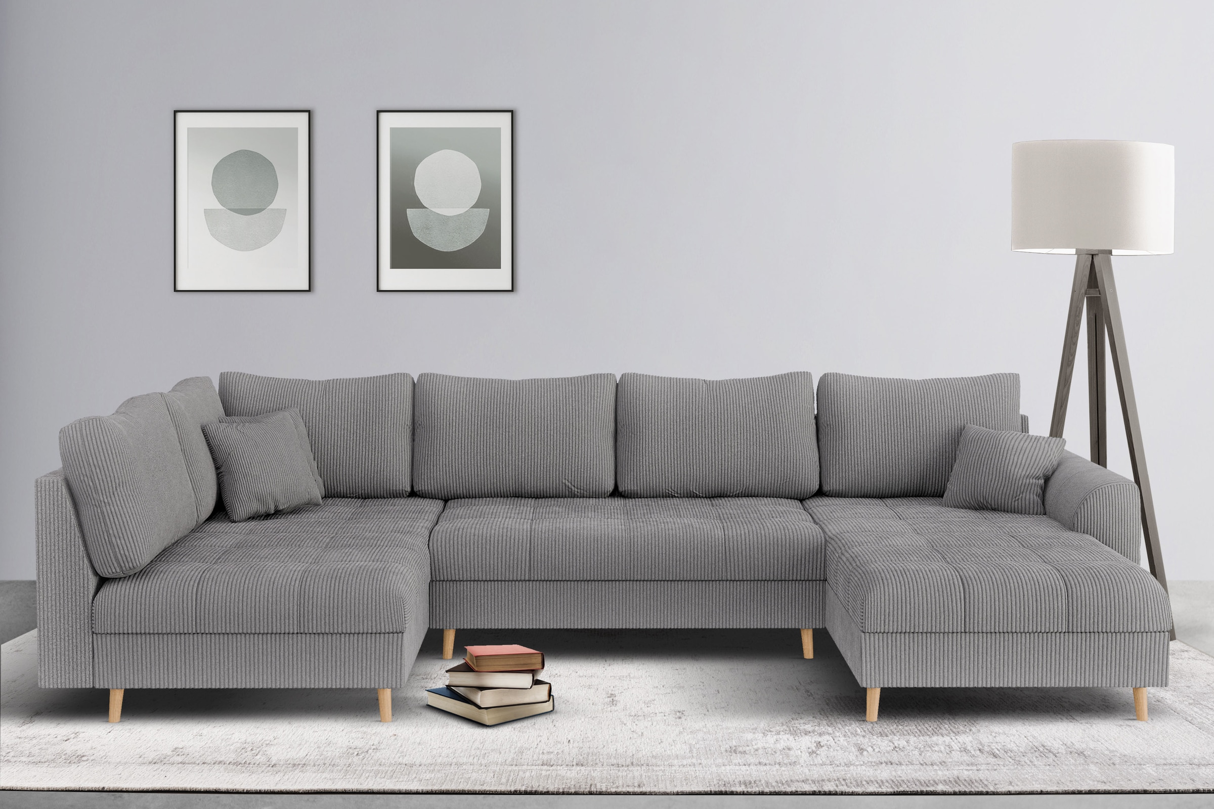 Home affaire Wohnlandschaft »CHARRE U-Form mit Ottomane, Maße B/T/H: 310/161/81 cm«, feine Steppung, lose Rücken- und Zierkissen, auch in Cord und Bouclé