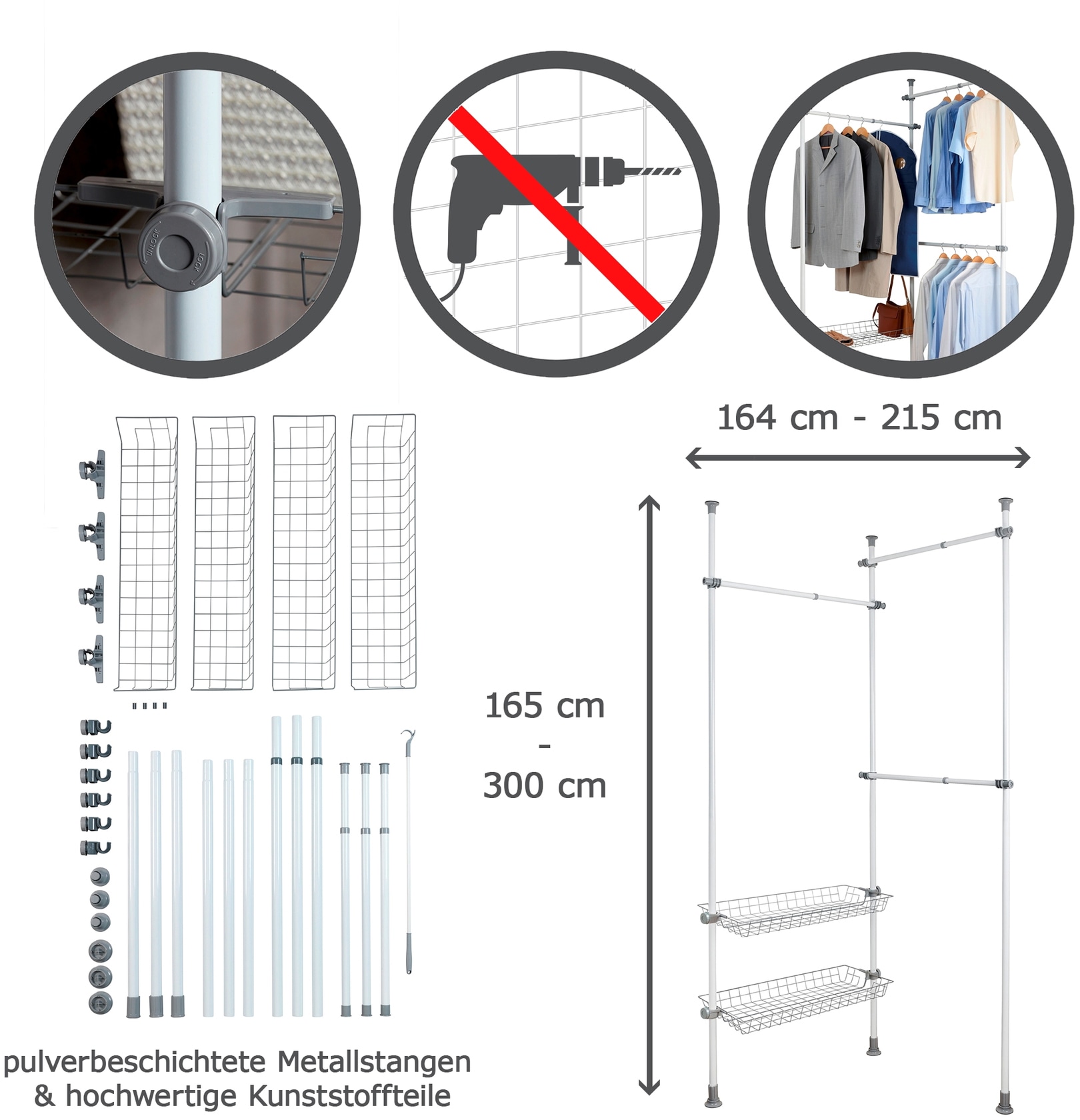 WENKO Teleskopregal »Herkules Duo«, ausziehbar von 164-215 cm in der Breite sowie 165-300 cm in der Höhe