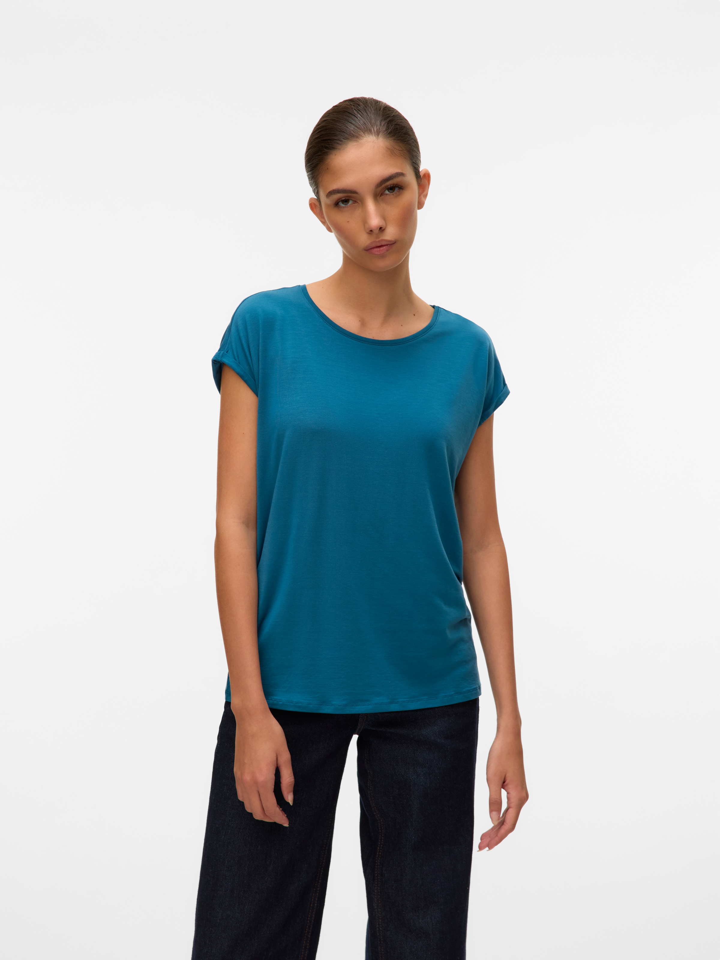 Vero Moda T-Shirt »VMAVA PLAIN SS TOP JRS NOOS« Materialmix, regular fit