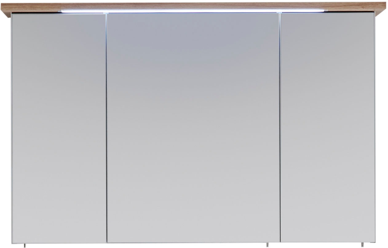 Saphir Badmöbel-Set »Quickset Mineralmarmor-Waschtisch mit LED-Spiegelschrank«, (2 St.), Waschplatz 115 cm breit, 5 Türen, 1 Schublade, inkl. Türdämpfer