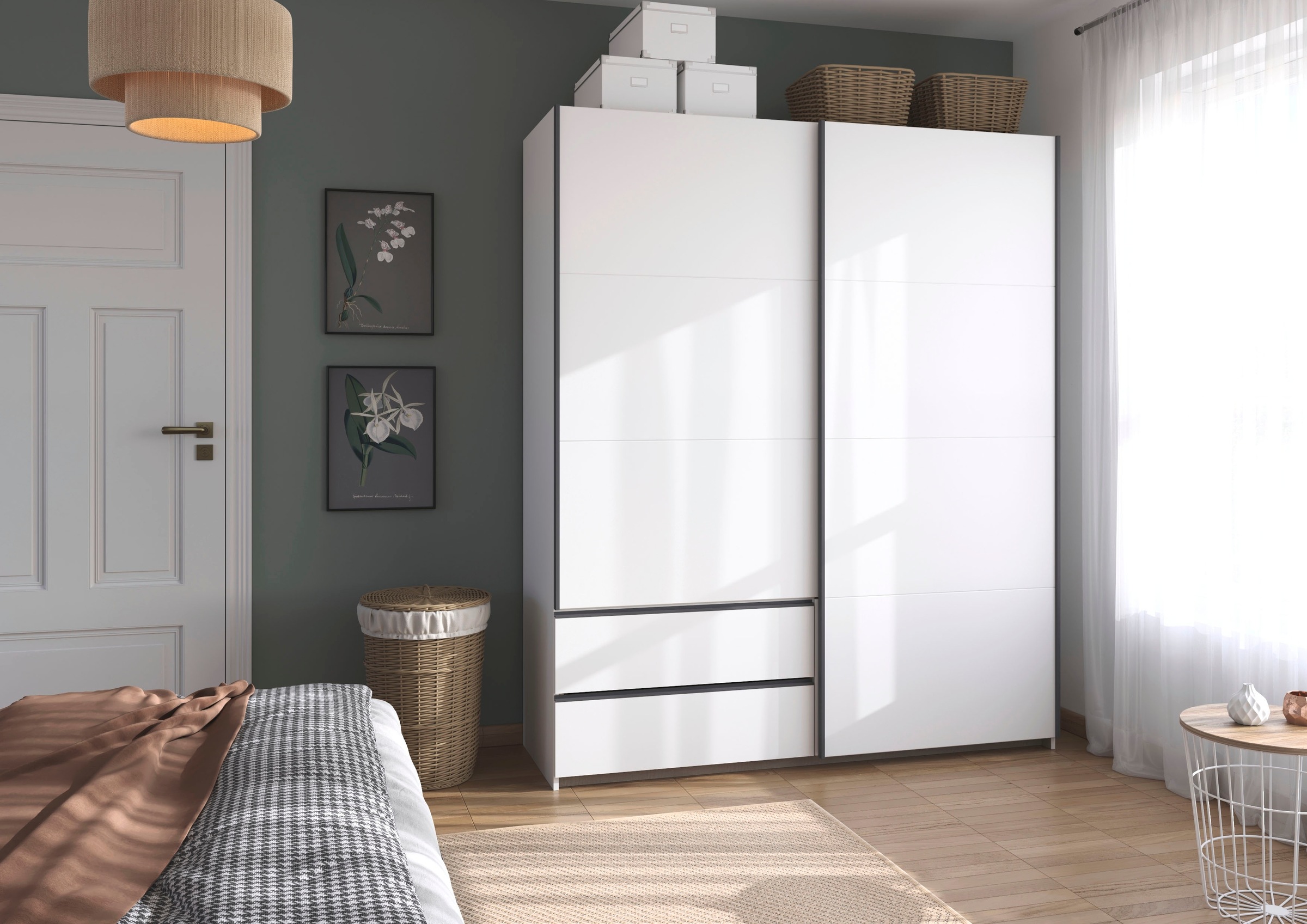 rauch Schwebetürenschrank »Kleiderschrank Schrank Garderobe Wäscheschrank SEVILLA«, (in 3 verschiedenen Ausstattungen BASIC/CLASSIC/PREMIUM), Metall-Griffleisten alufarben oder Graumetallic MADE IN GERMANY