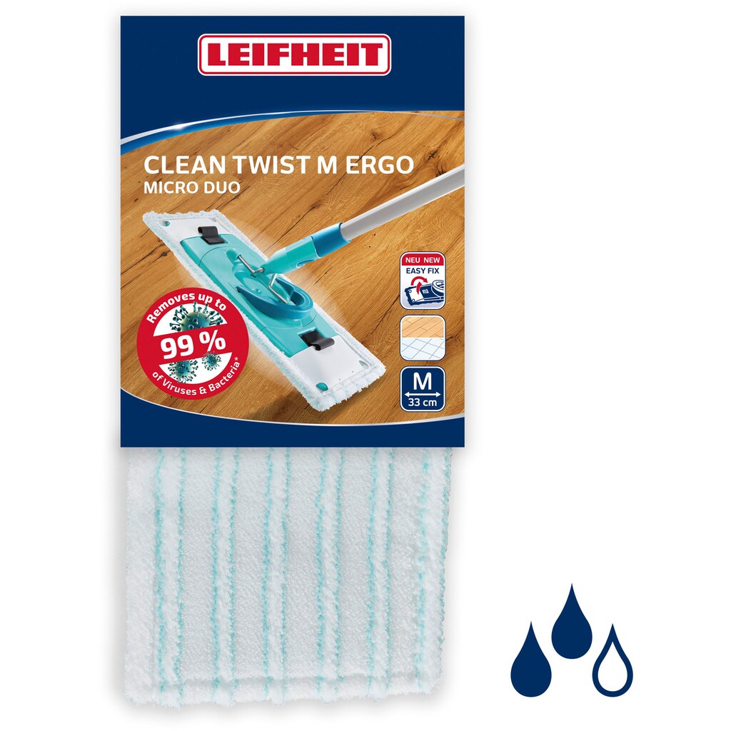 Leifheit Wischbezug »bCLEAN TWIST M Ergo micro duo«, Mikrofaser, 3 cmx14 cm, (1 St.)