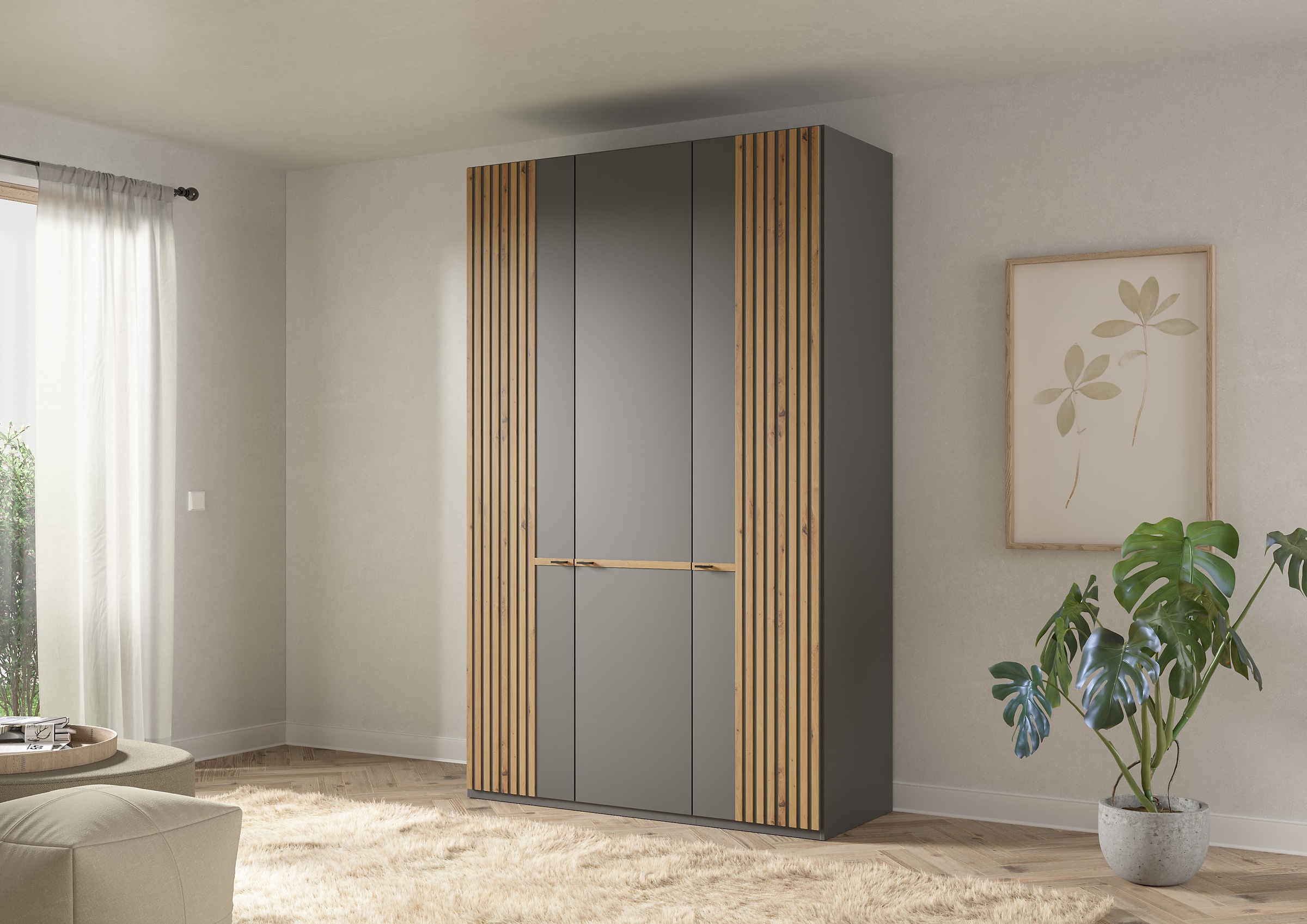 Musterring Drehtürenschrank »Isabelle« Lamellen in Eiche, Griffe in schwarz, verschiedene Größen und Farben