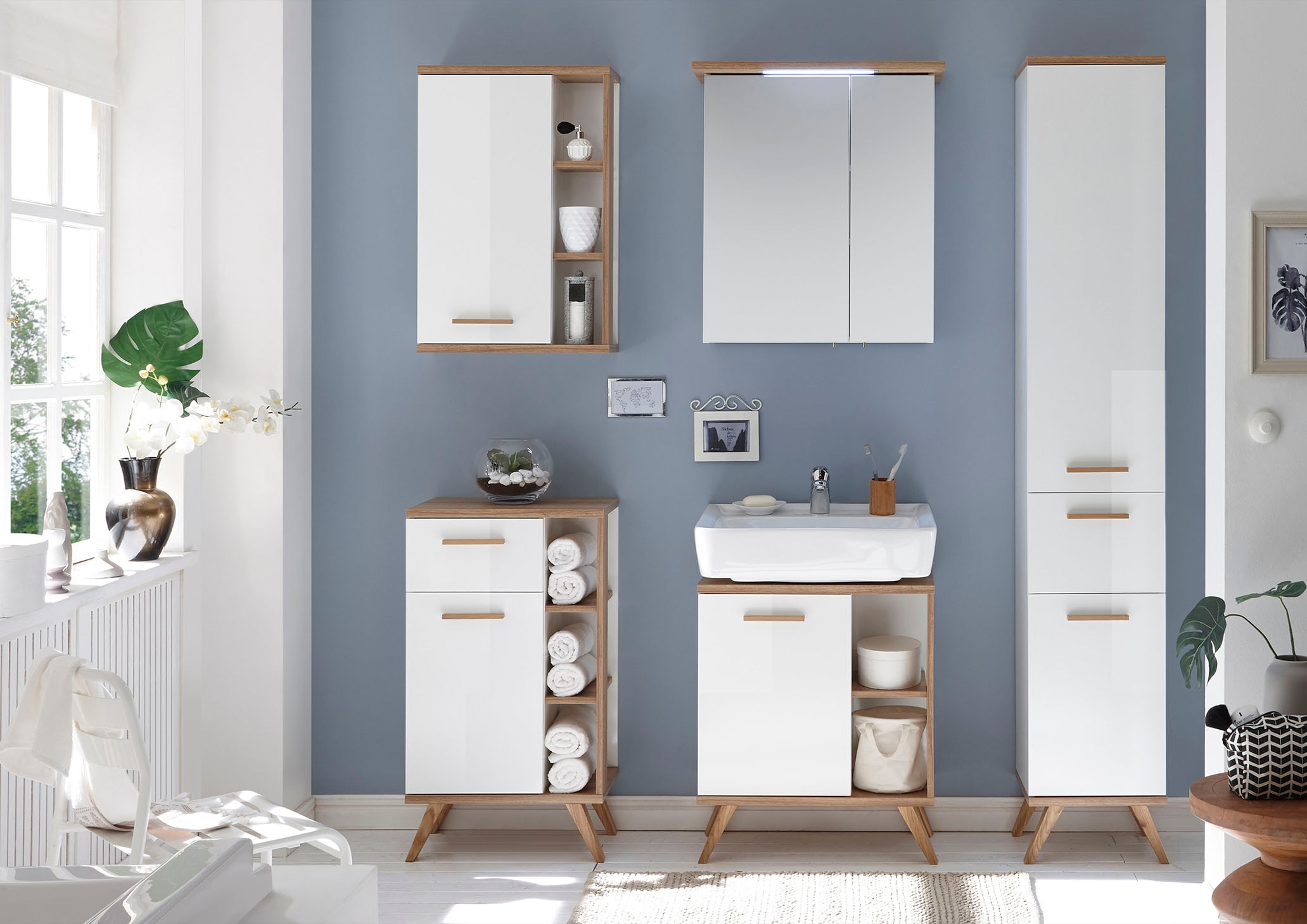 Saphir Badmöbel-Set »Quickset 2-teilig, Waschbeckenunterschrank mit LED-Spiegelschrank« 2 Stk. tlg.