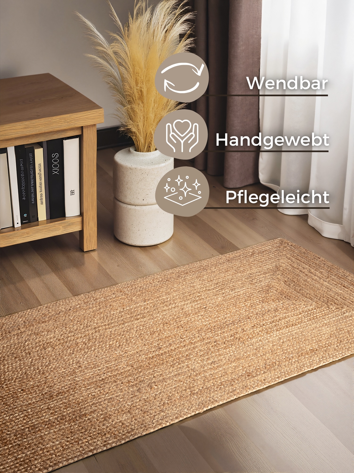 HANSE Home Teppich »Sharmila Juteteppich«, rechteckig, 9 mm Höhe, 100 % Jutefaser, Natur, Wohnzimmer, Esszimmer, Flur, Boho, Skandi