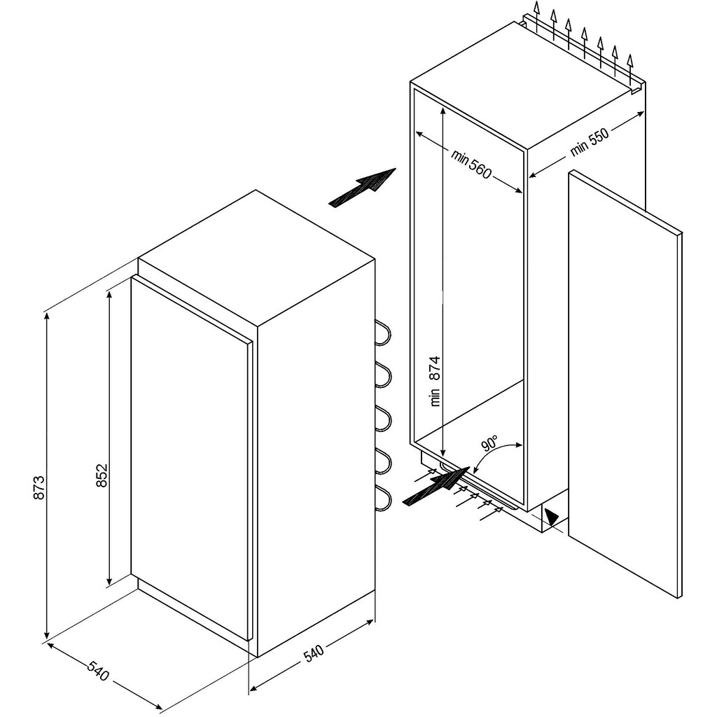 Amica Einbaukühlschrank, EVKS 16162, 88 cm hoch, 54 cm breit, integrierbar