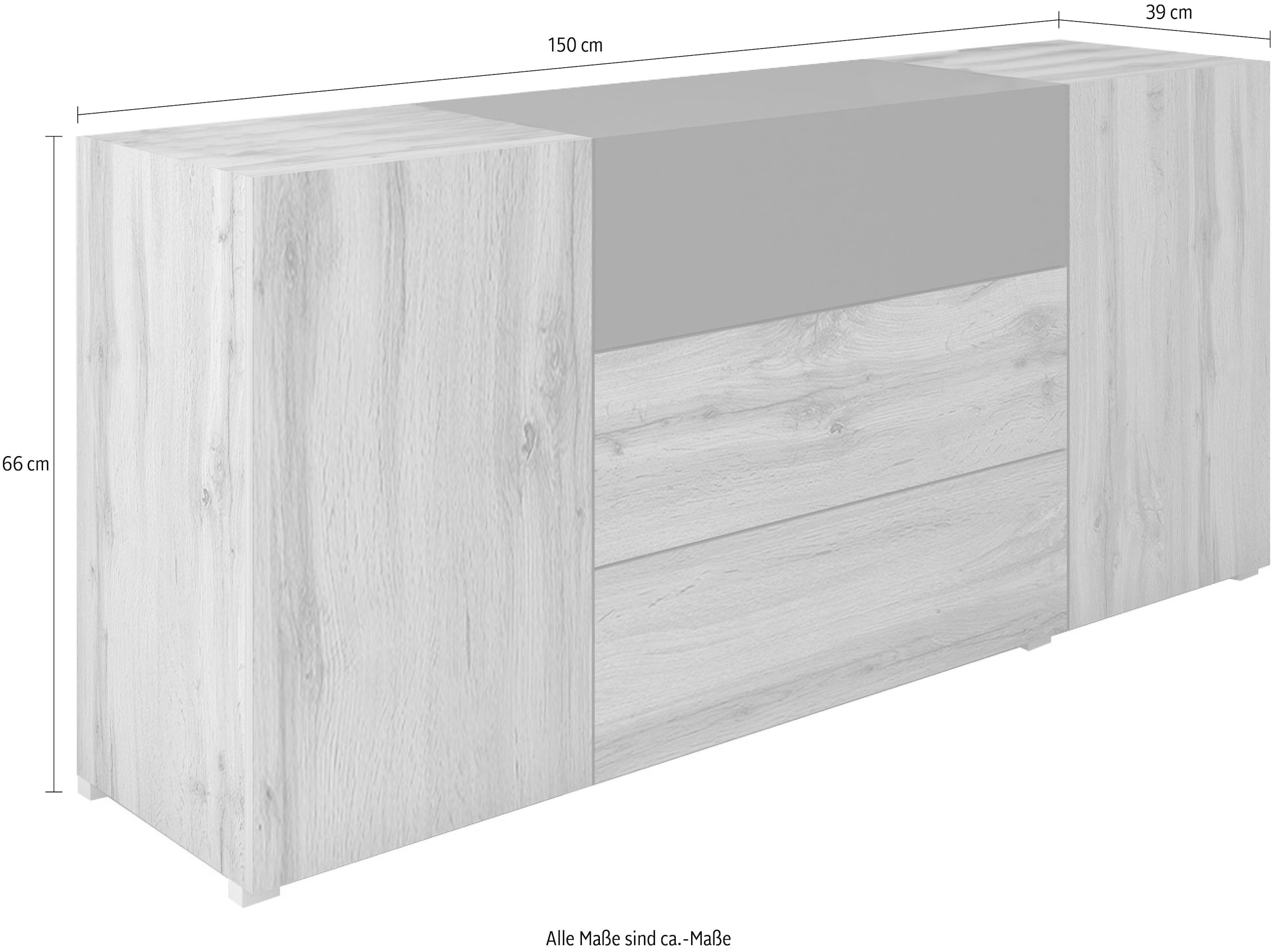 INOSIGN Sideboard »BERLIN«, Moderne grifflose Kommode Breite 150 cm, 4 Schubkästen/ 2 Türen