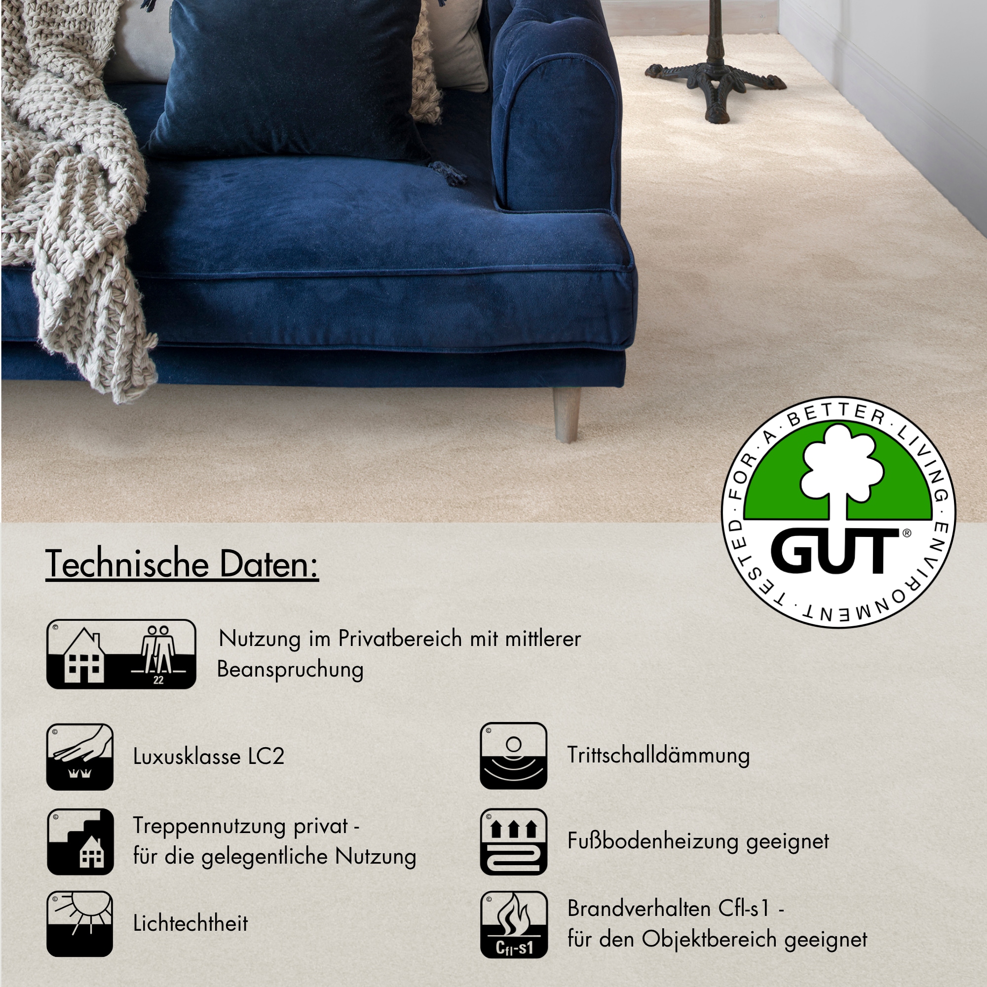 Andiamo Teppichboden »Levin, Velours, Gesamthöhe 10 mm, Made in Belgium« rechteckig Uni Farben, Breite 400 cm oder 500 cm, weiche Qualität