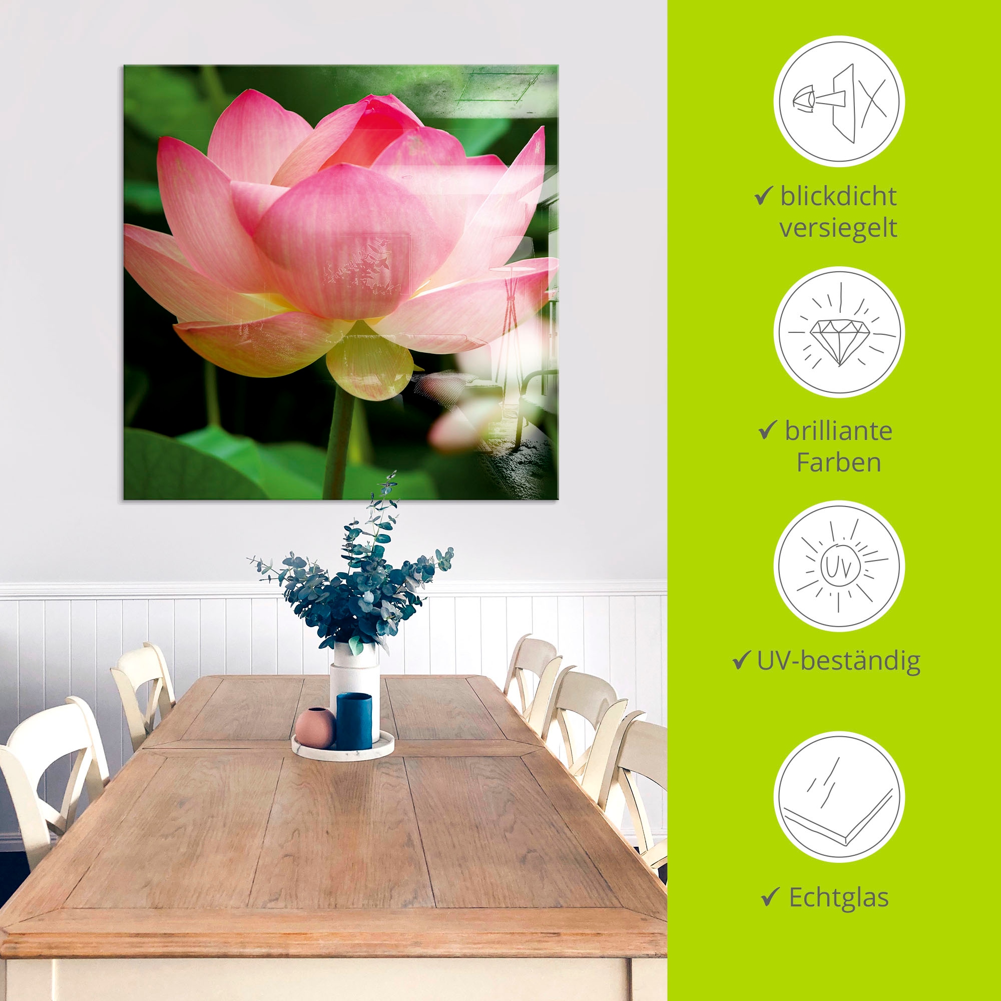 Artland Glasbild »Lotus - Seerose«, Blumen, (1 St.), in verschiedenen Größen