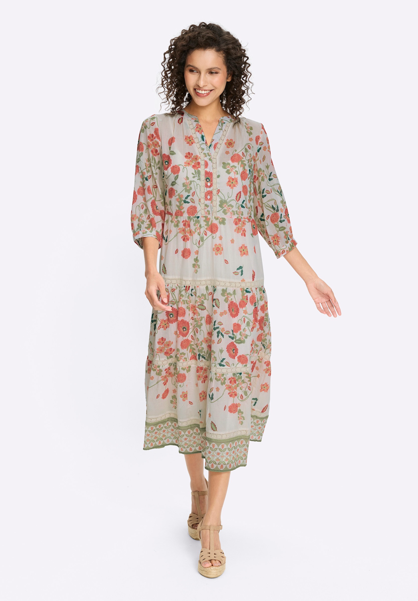 heine Shirtkleid »Druck-Kleid Druckkleid mit abknöpfbarem Unterkleid« Ohne Taschen