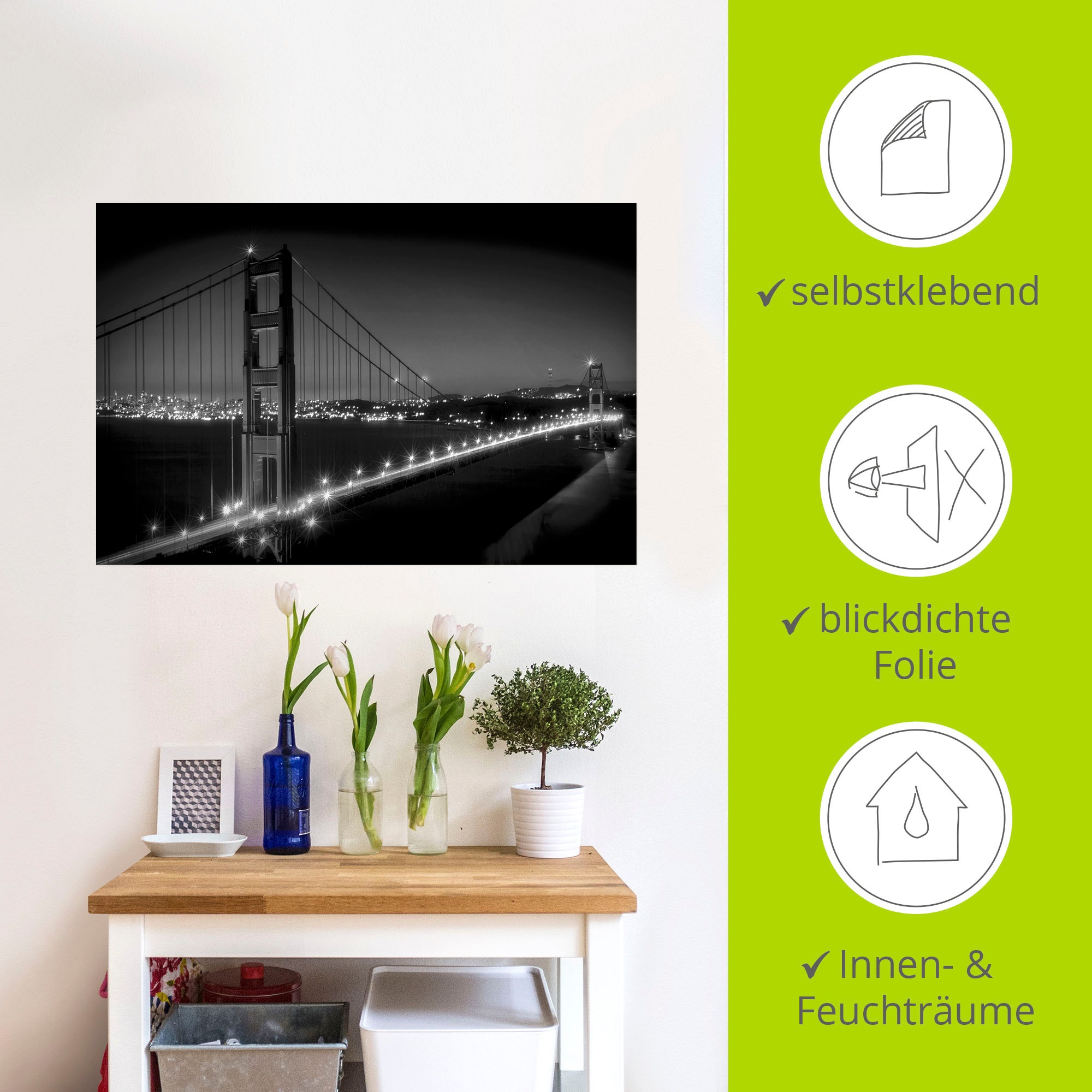Artland Wandbild »Golden Gate Bridge am Abend«, San Francisco, (1 St.), als Alubild, Outdoorbild, Wandaufkleber in verschied. Größen