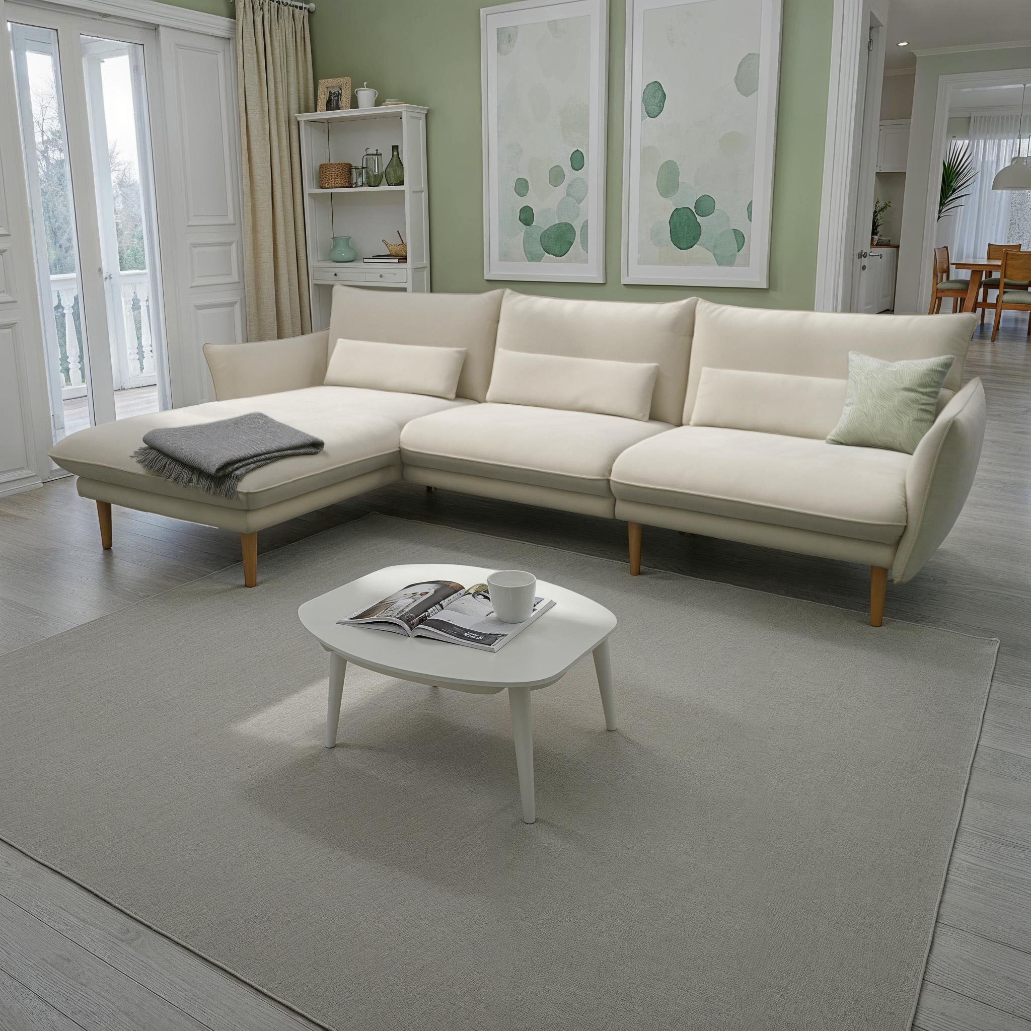 DOMO collection Ecksofa »Leuven modern mit schmalen Armlehnen, Breite 282 cm, L-Form« angenehm feste Polsterung, bodenfrei, 19 cm hohe Holzfüße