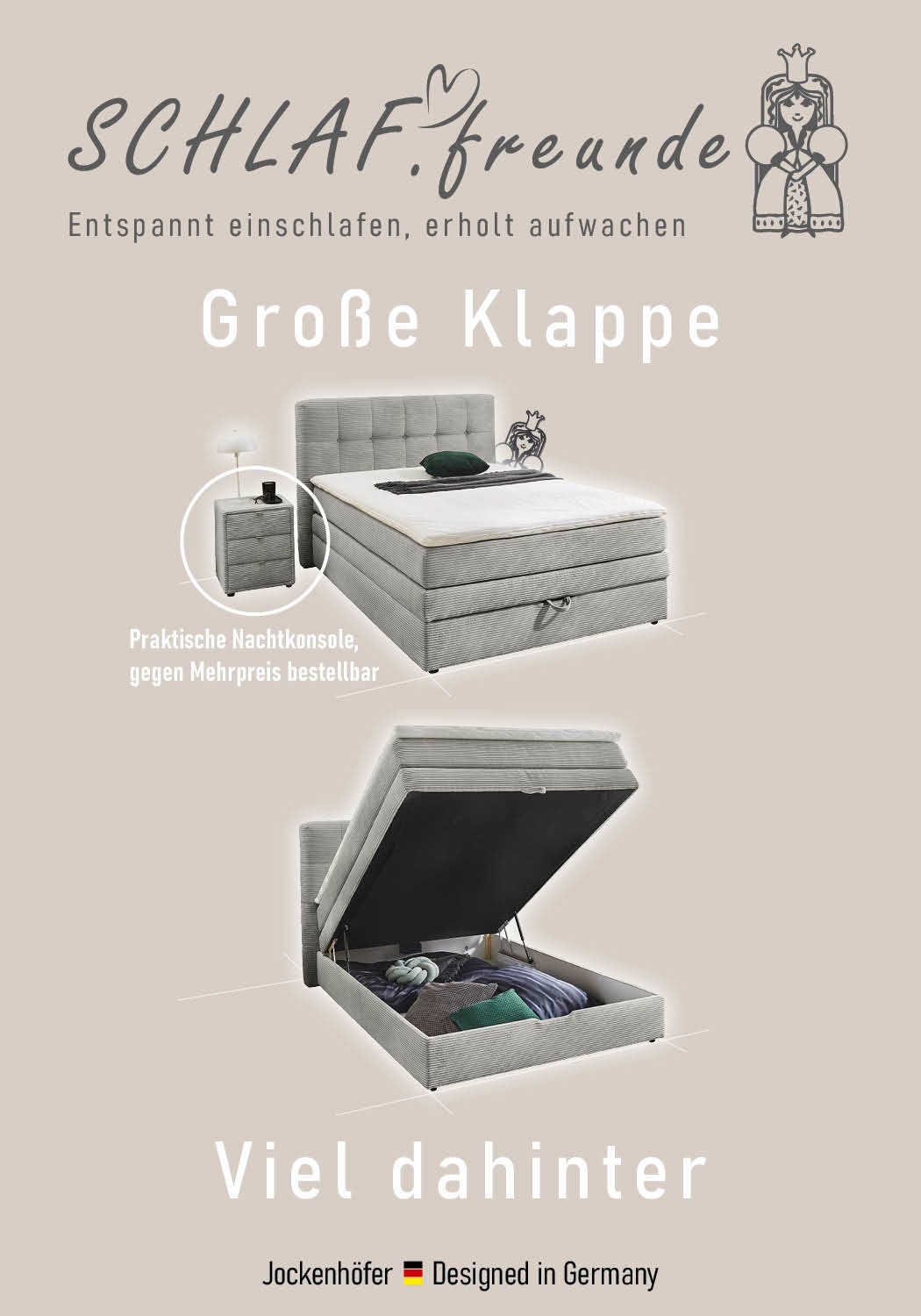 Jockenhöfer Gruppe Boxspringbett »AMY mit Bettkasten, inkl. Bonnell- oder Taschenfederkernmatratze H2-H4« mit 6 cm Kaltschaum-Topper, Chenille-Bezug, 120x200 und 140x200 cm
