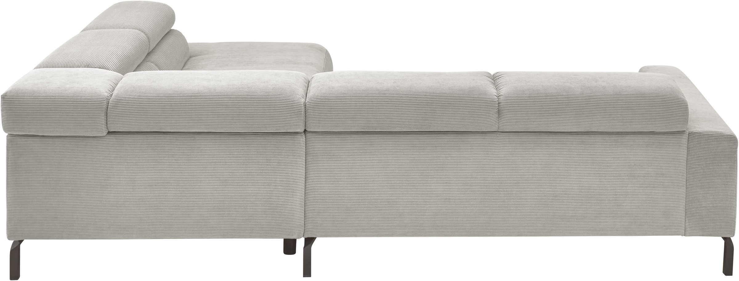 Places of Style Ecksofa »Antonelli, L-Form, inkl. Kopfteilverstellung, Breite 276 cm«, ohne Sitztiefenverstellung, in Feincord, silber