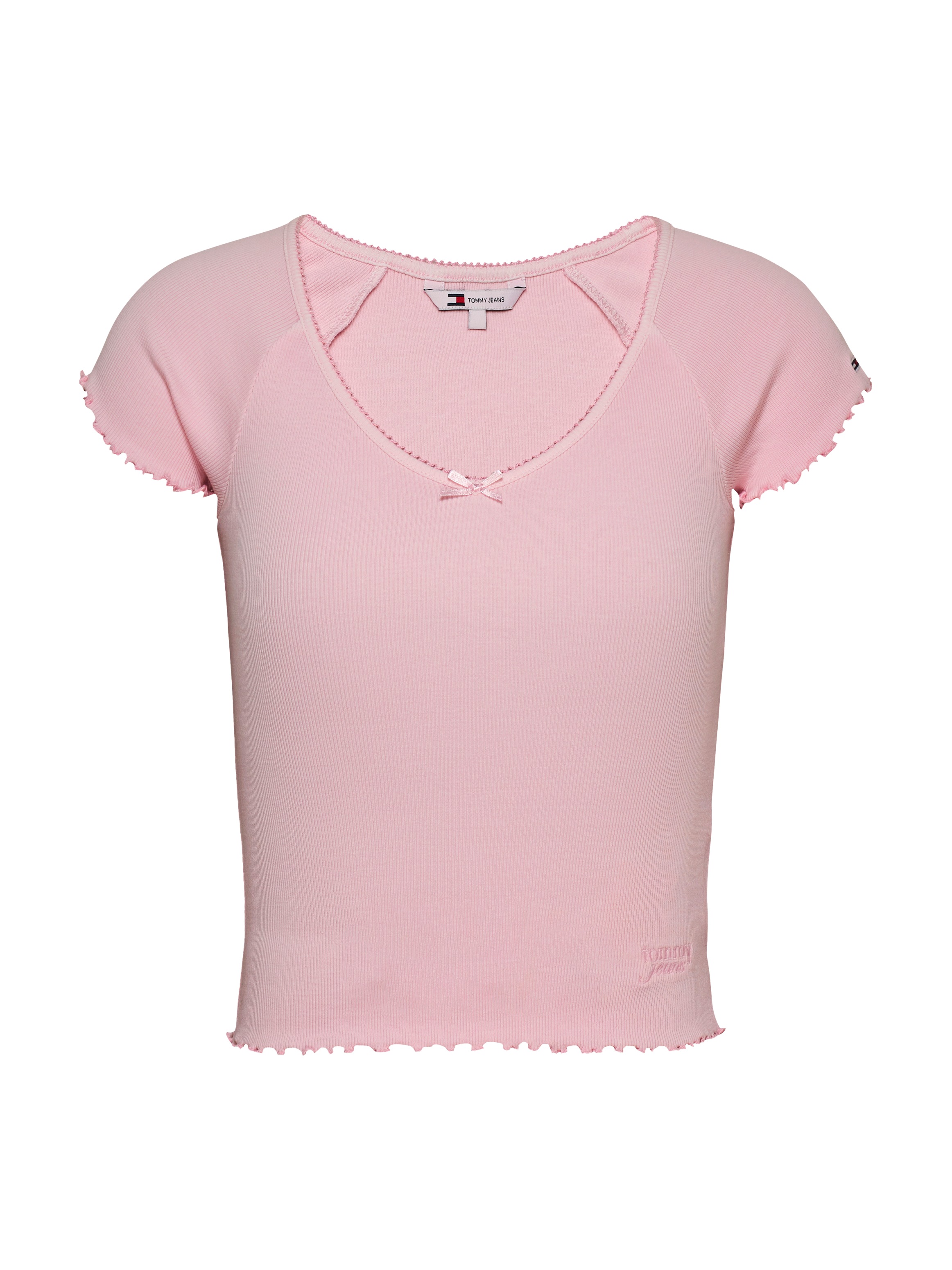 Tommy Jeans Kurzarmshirt »TJW SLIM VNECK GMD RIB SS«, mit Rollkanten, im femininen Stil