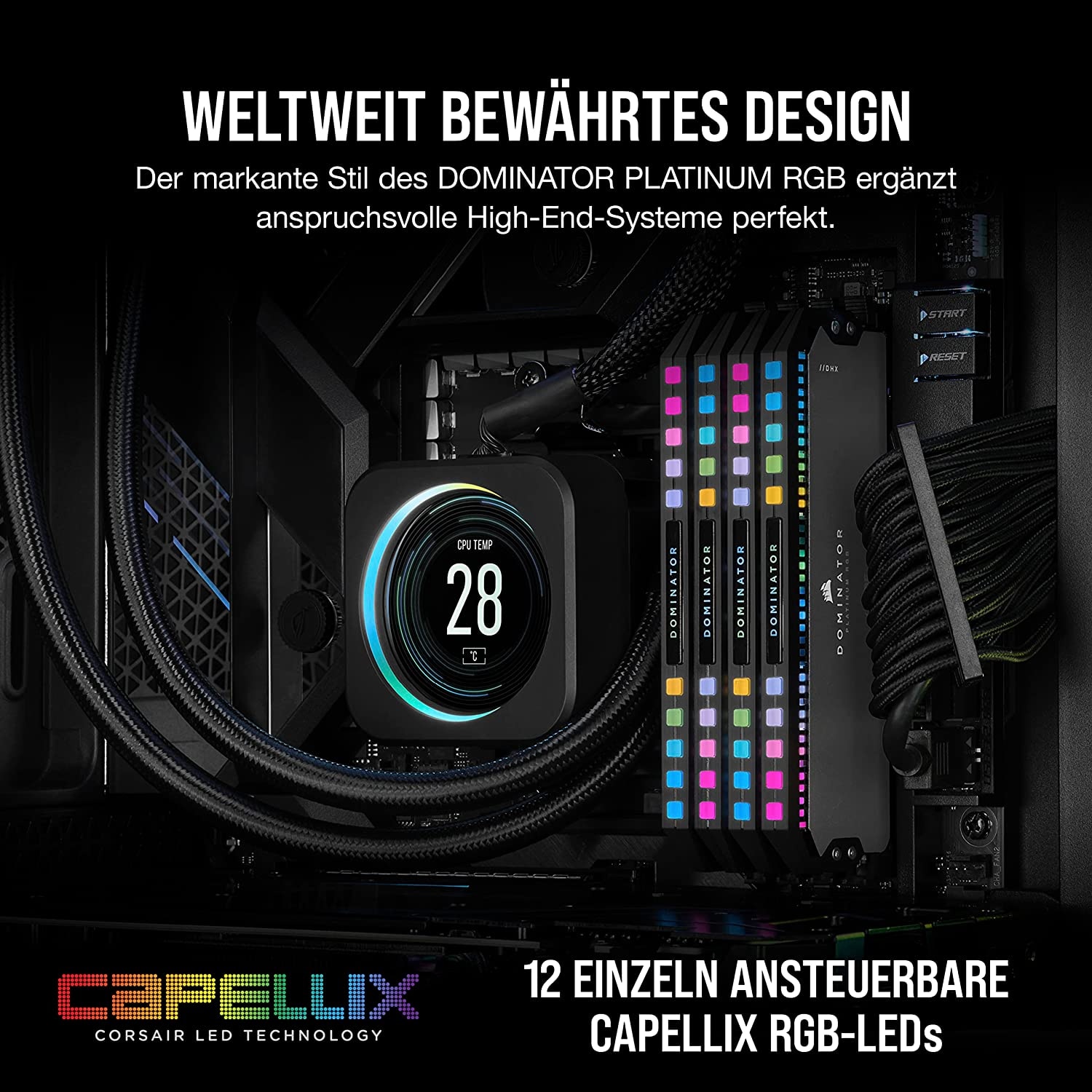 Corsair Arbeitsspeicher »DOMINATOR PLATINUM RGB DDR5 5600 64GB (2x32GB)«, RGB Beleuchtung ICUE, AMD optimiert