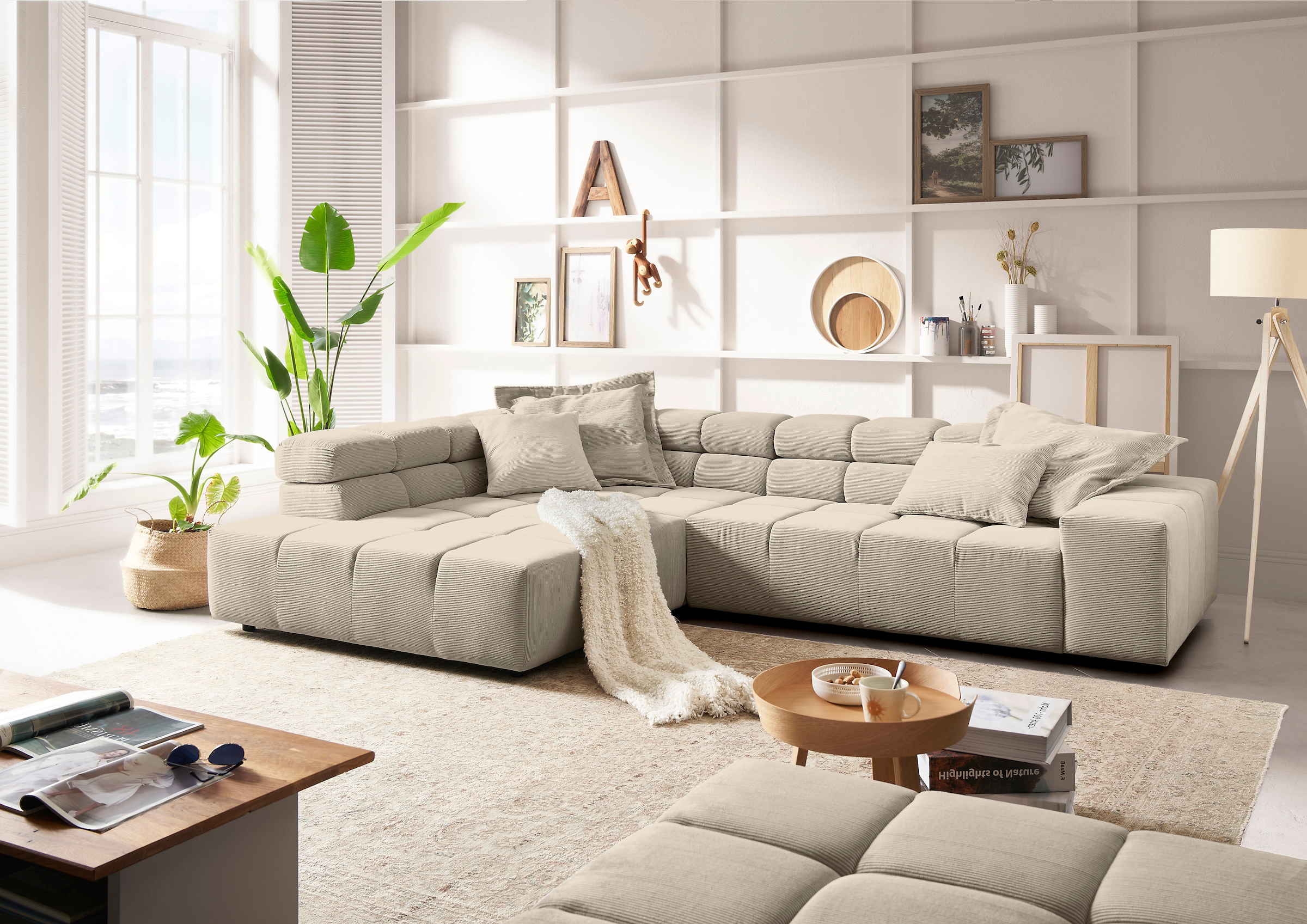 INOSIGN Ecksofa »Ancona incl. Kopfteilverstellung, Breite 319cm, L-Form«, wahlweise motorische Sitztiefenverstellung, auch in Cord + Easy Care
