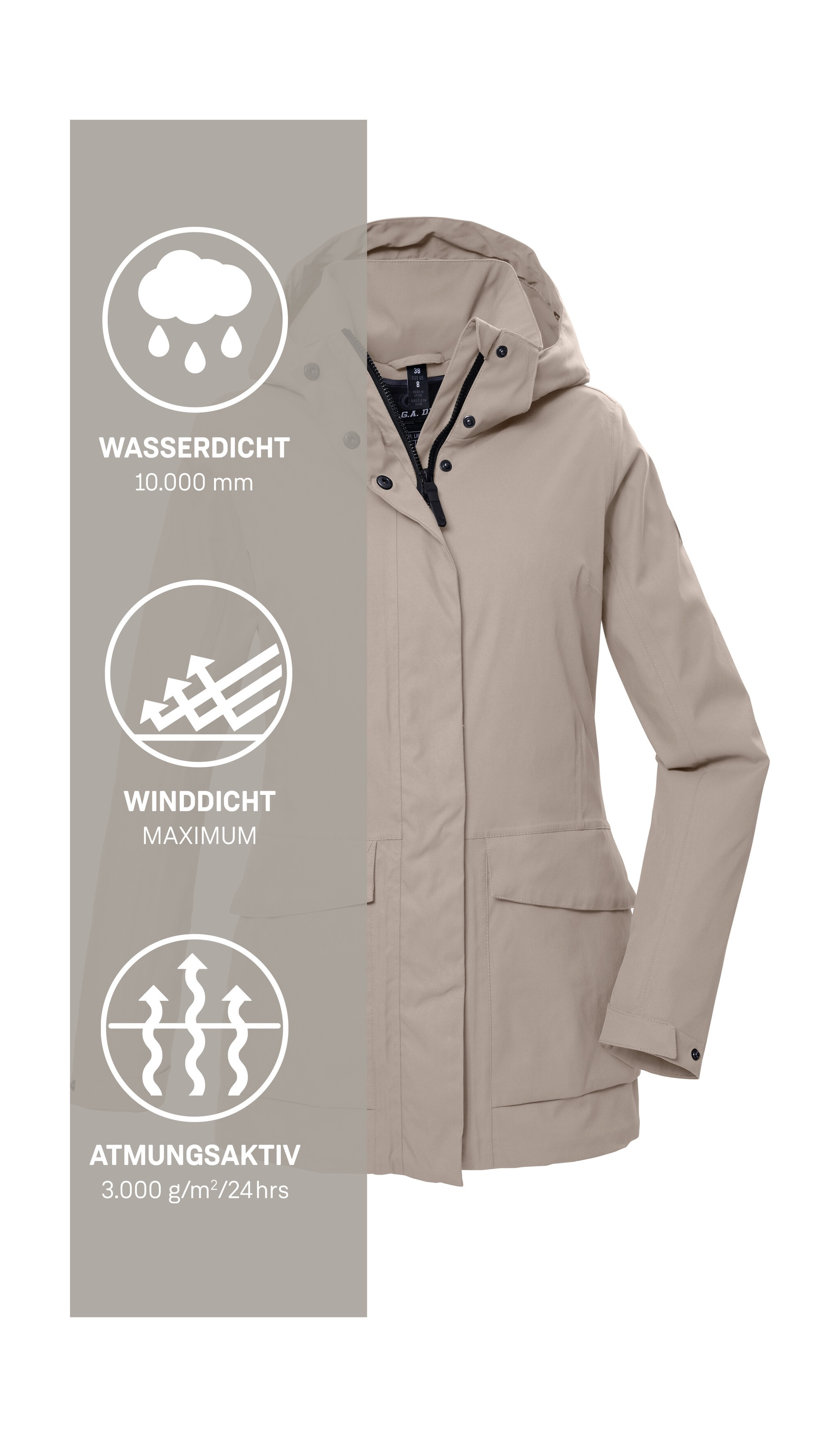 G.I.G.A. DX by killtec Funktionsjacke »GS 54 WMN JCKT« Wasserdicht, atmungsaktiv, recycelte Materialien, abnehmbare Kapuze