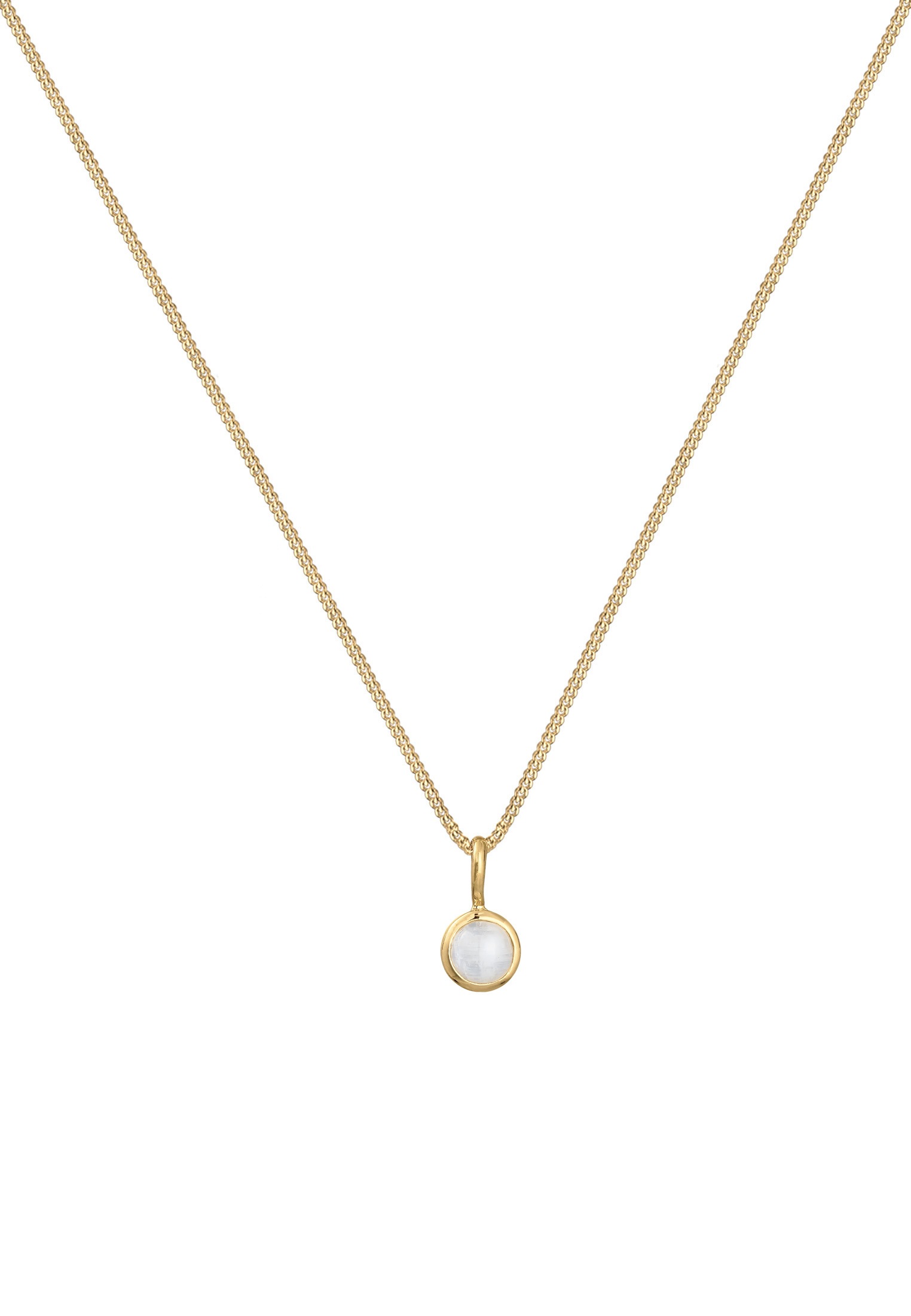 Elli Premium Kette mit Anhänger »Halskette Solitär Mondstein Gemstone Natur 375er Gelbgold«