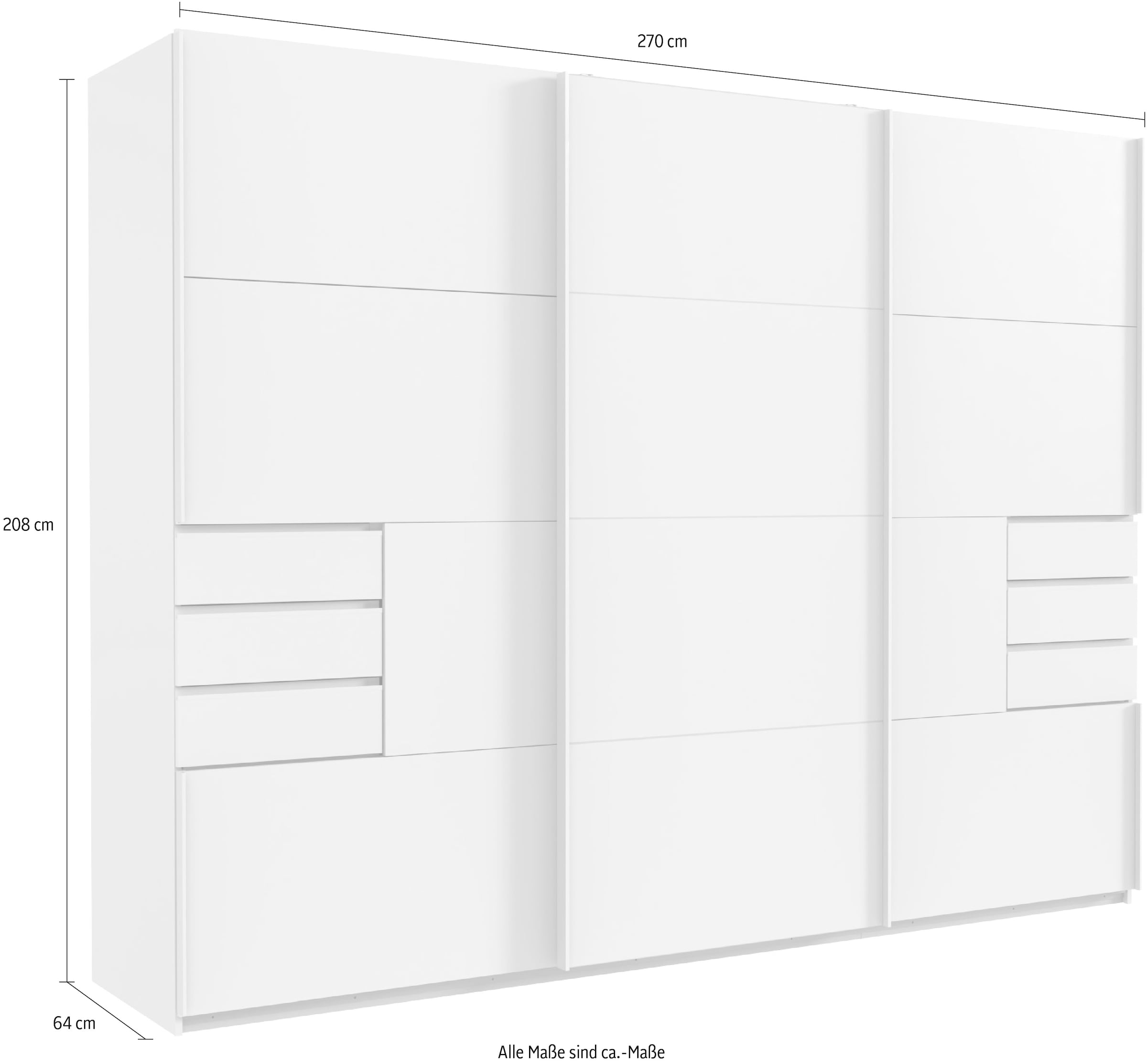 Wimex Schwebetürenschrank »Saigon, mit kompletter Innenausstattung, Made in Germany«, Kleiderschrank 3-türig, 270cm breit, mit 6 praktischen Außenschubladen