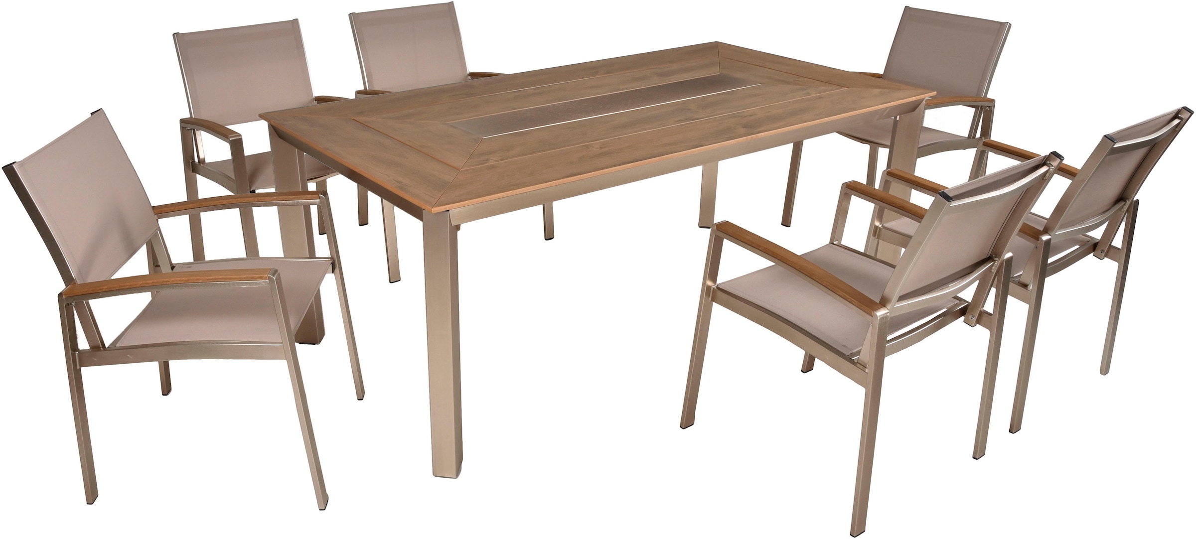 Garden Pleasure Garten-Essgruppe »FLORENCE«, (7 tlg., 1x Tisch, 6x Stapelstuhl), Stühle stapelbar, geeignet für 6 Personen